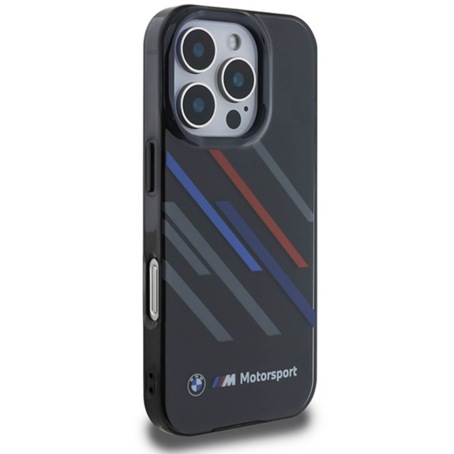 Custodia per telefono nera con logo e design BMW Motorsport. Ha fori per la fotocamera.