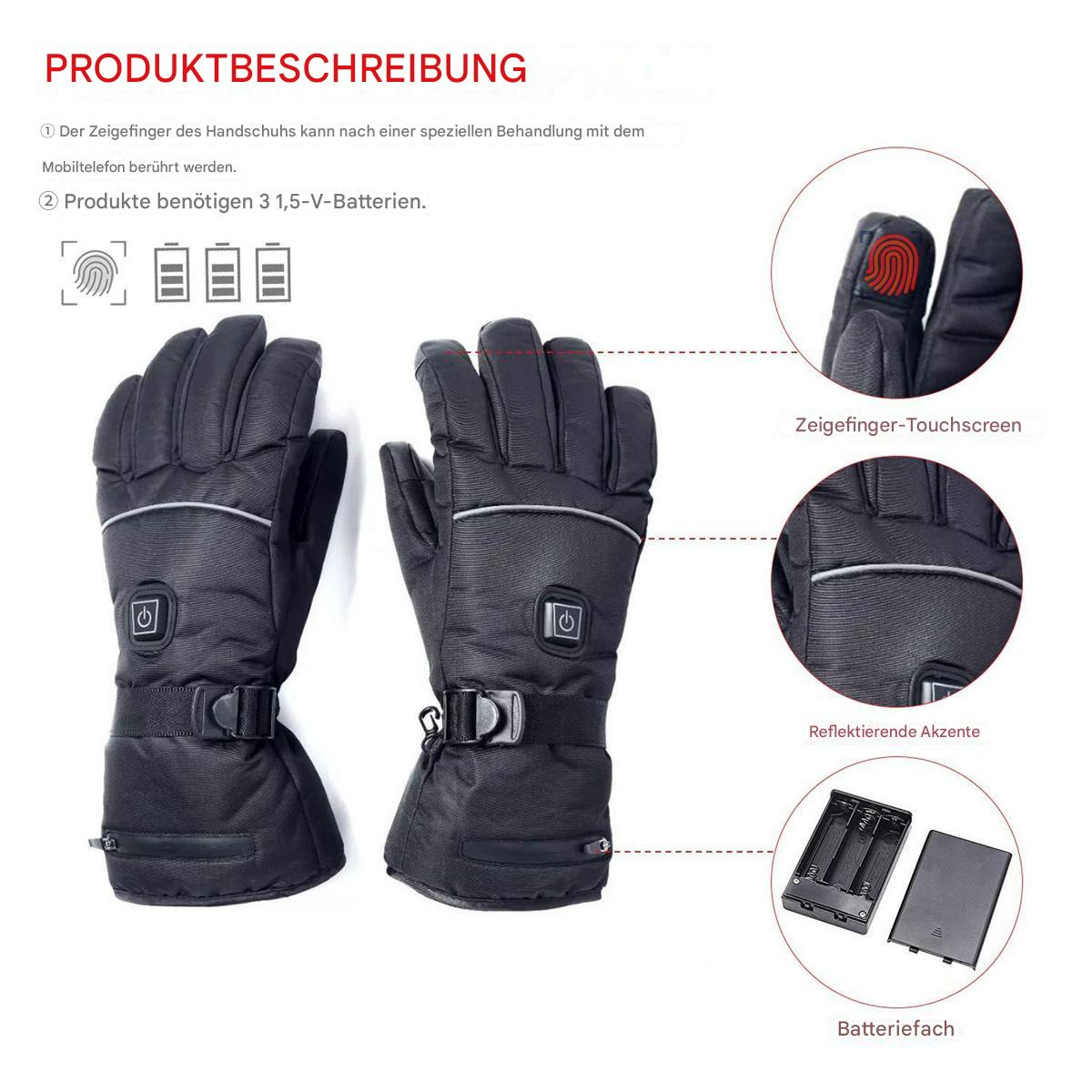 Schwarze Handschuhe mit reflektierenden Akzenten und Touchscreen-Spitze.
