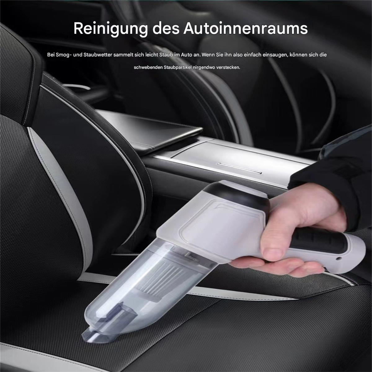 Ein Handstaubsauger reinigt einen Autositz.