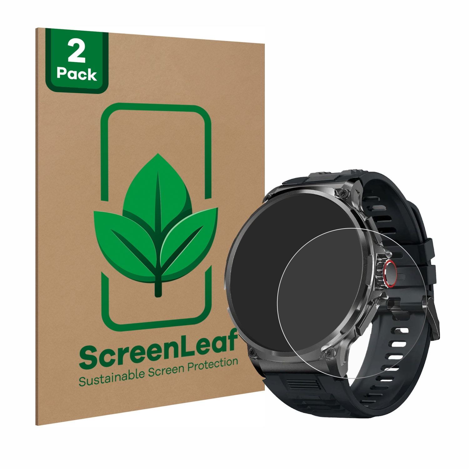Eine Smartwatch mit Displayschutzfolienverpackung.
