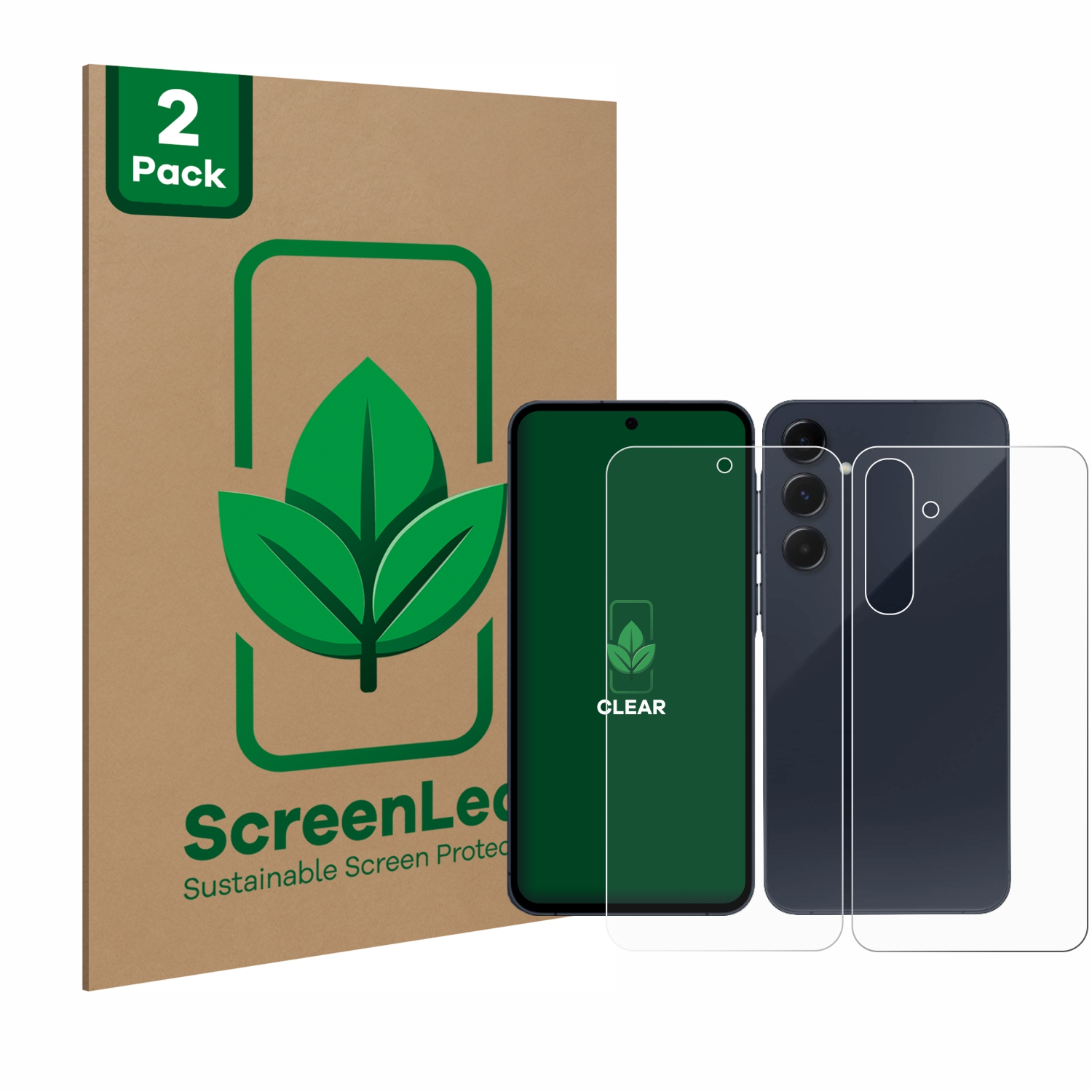 Telefon mit Displayschutzfolie in einer Box. Displayschutzfolie ist klar.