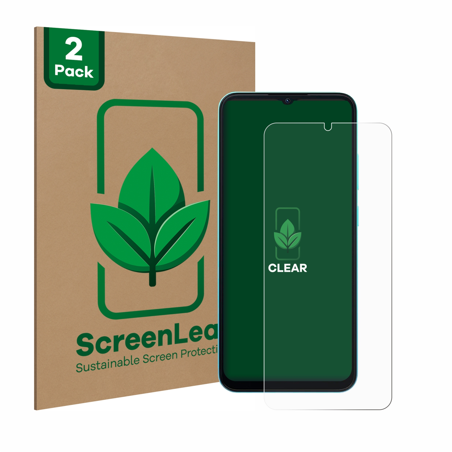 Telefon mit Displayschutz und brauner 2er-Packung.