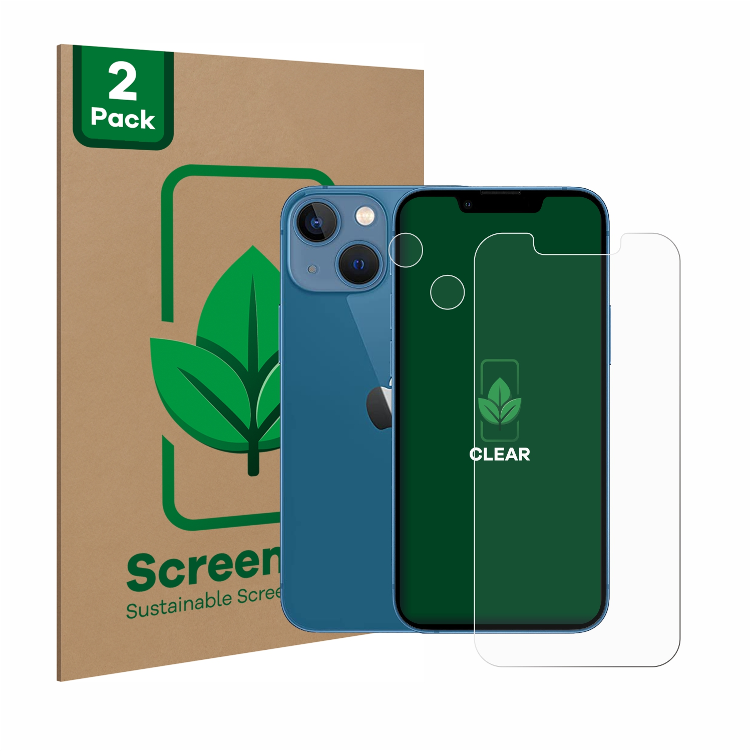 Ein blaues Telefon mit Displayschutz und eine Packung Displayschutzfolien.
