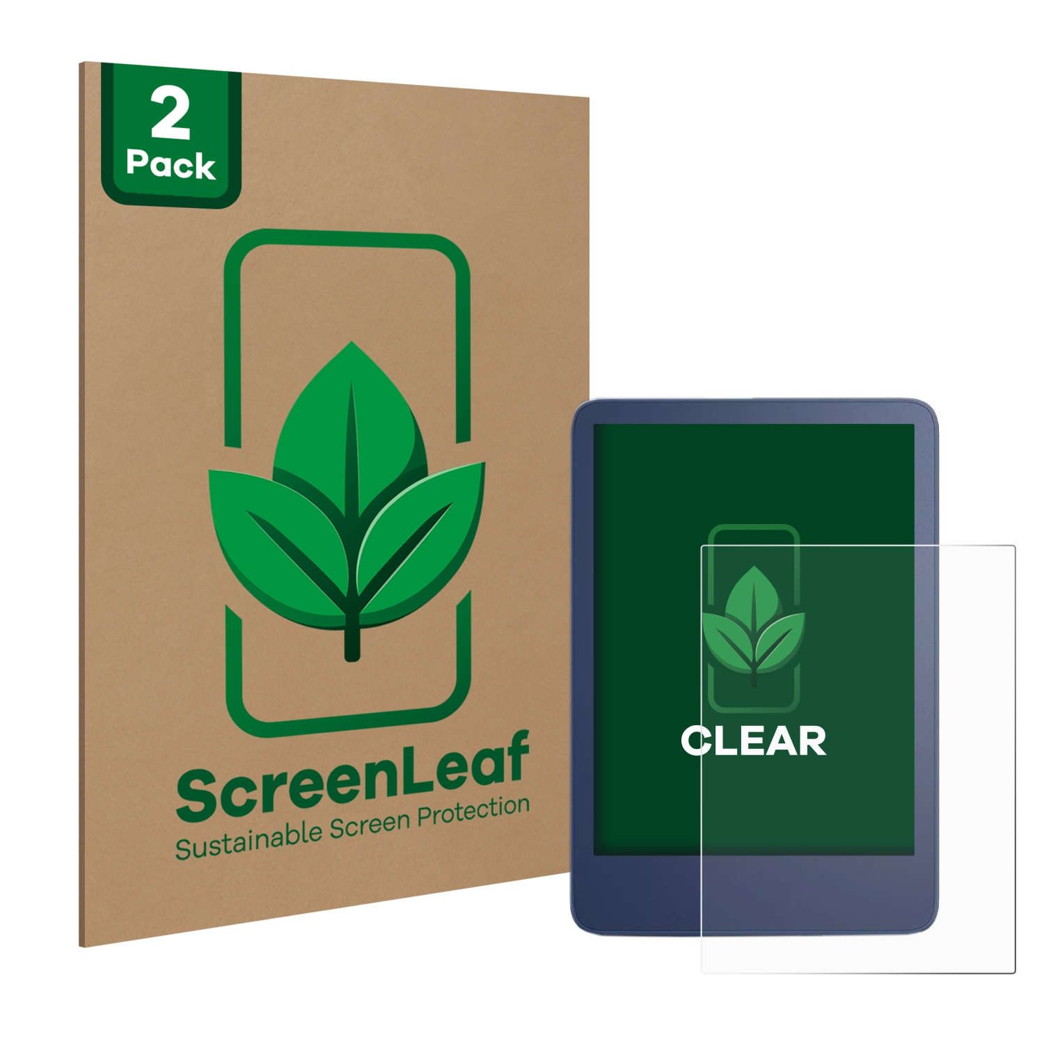 Blaues Tablet mit Displayschutzfolie und brauner '2er-Pack'-Karte.