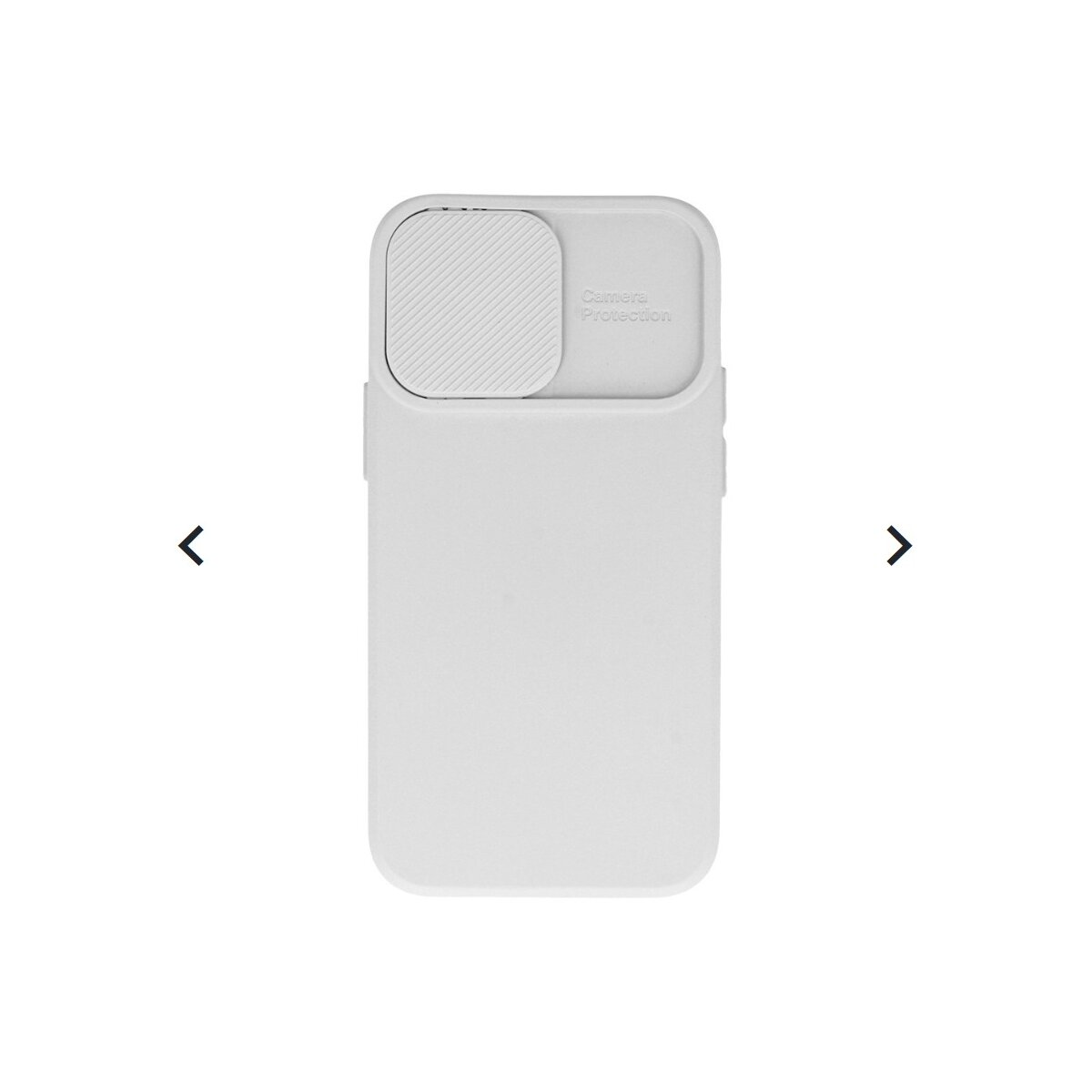 Una custodia bianca per telefono con protezione fotocamera è mostrata su sfondo bianco.