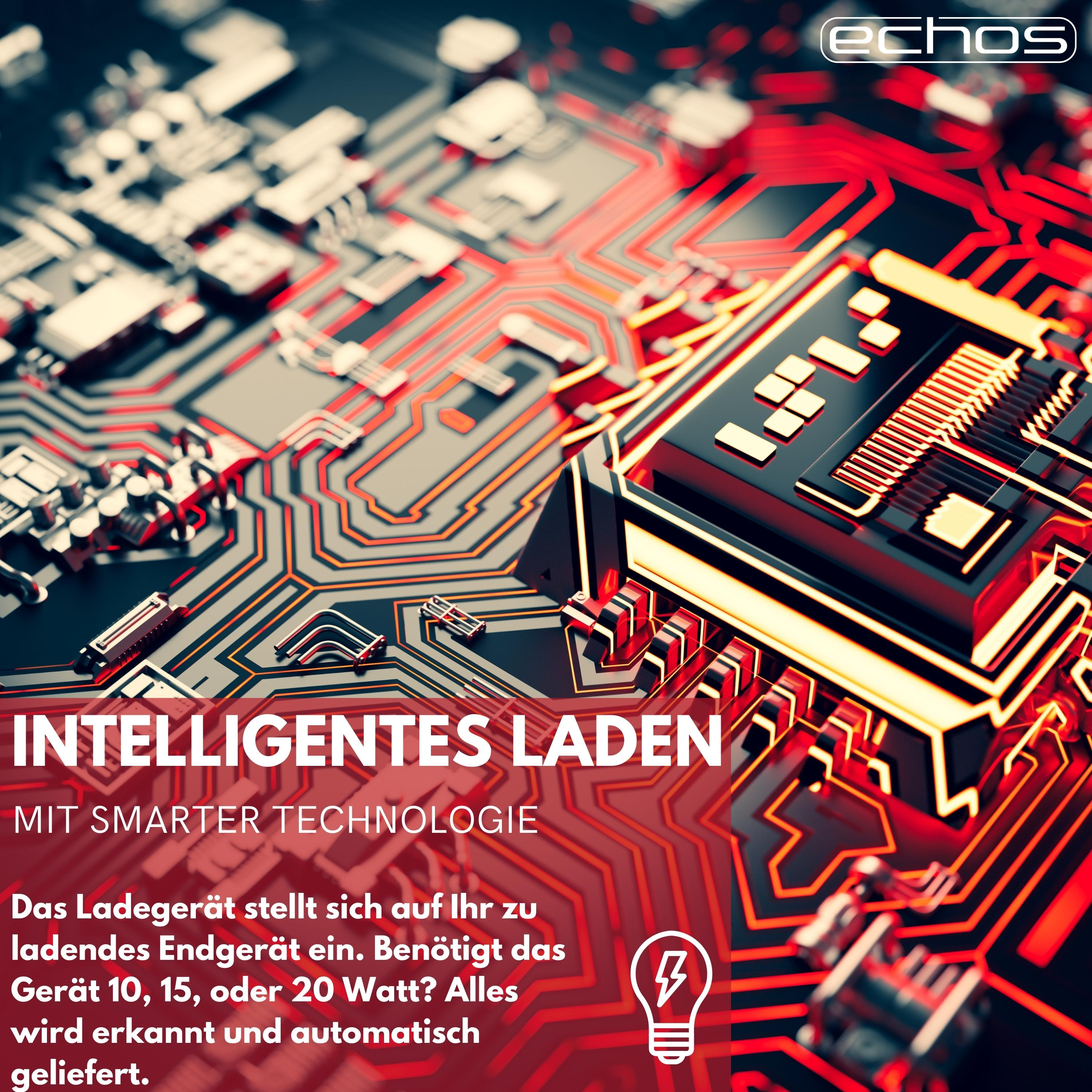 Elektronisches Gerät mit Text. Rote, schwarze und gelbe Farben. Leiterplatte sichtbar.