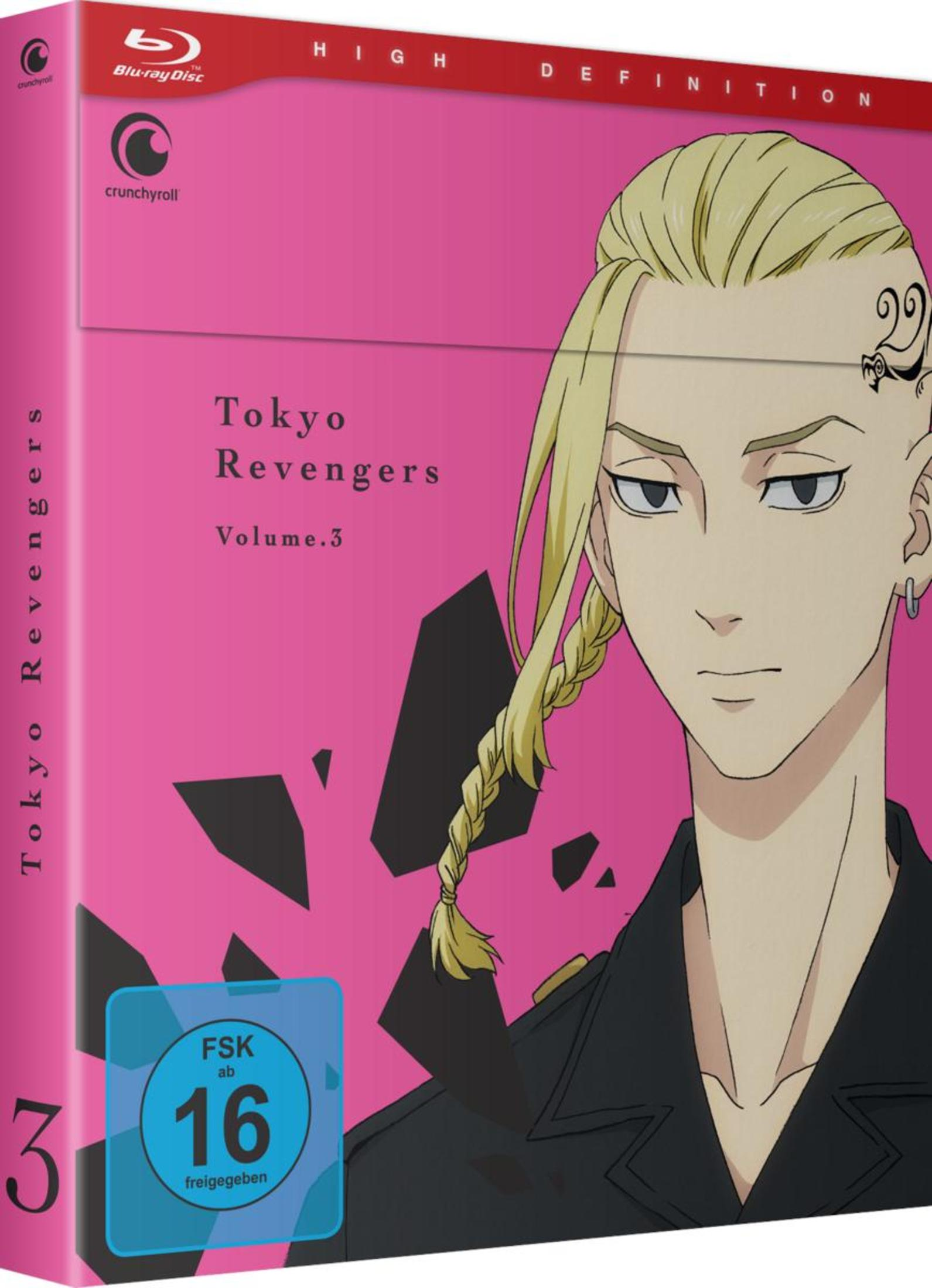 Couverture Blu-ray Anime : Tokyo Revengers Volume 3 avec Mikey et classification FSK 16.