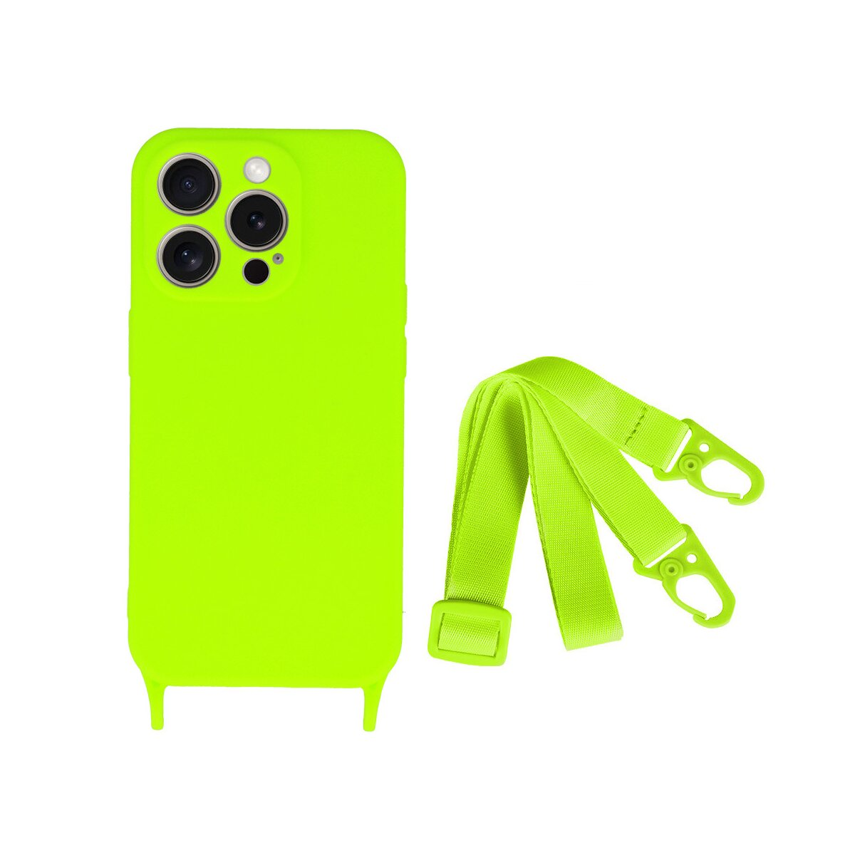 Custodia verde e un cinturino verde. La custodia ha lenti della fotocamera.