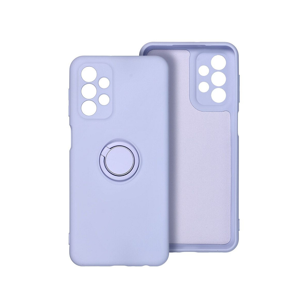 Una custodia per telefono viola chiaro con un anello sul retro. Lo sfondo è bianco.
