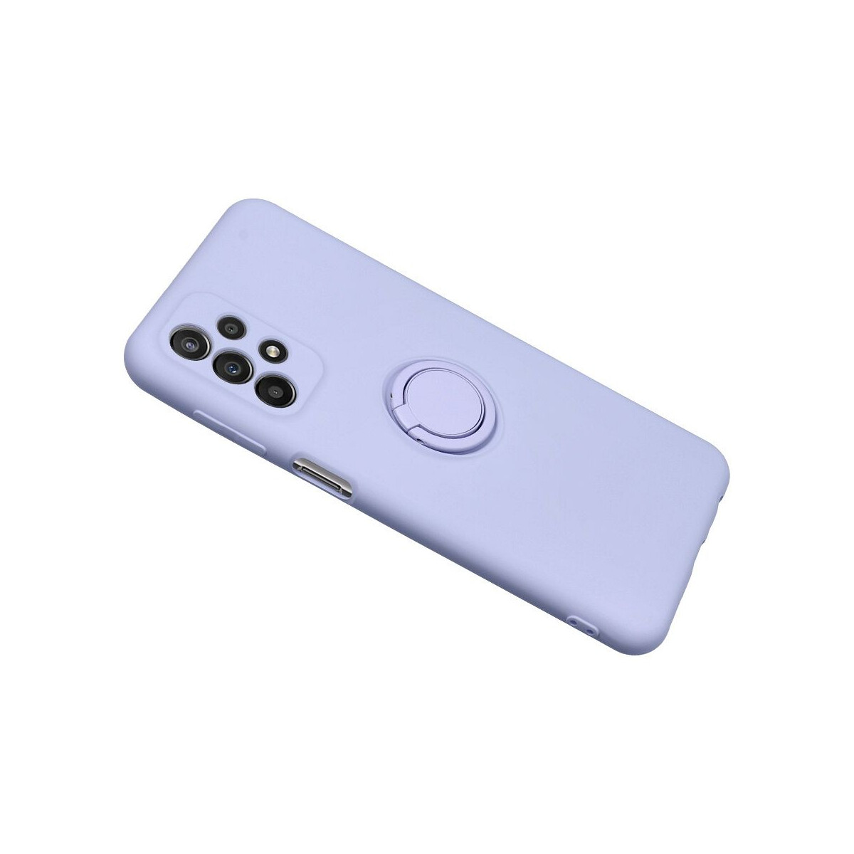 Telefono lilla con supporto ad anello, sfondo bianco.