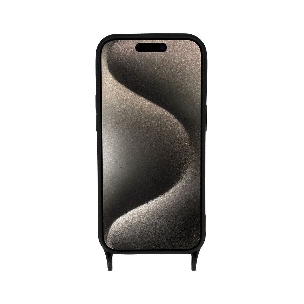 Un telefono nero con schermo curvo e cornice nera. Il telefono è elegante e moderno.