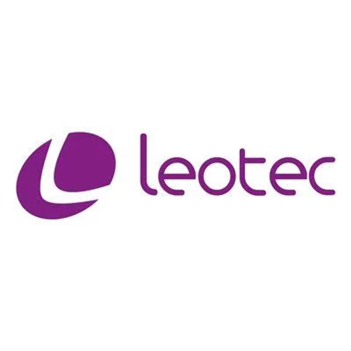 Il logo Leotec: una mezzaluna viola e la parola 'leotec' in testo viola.