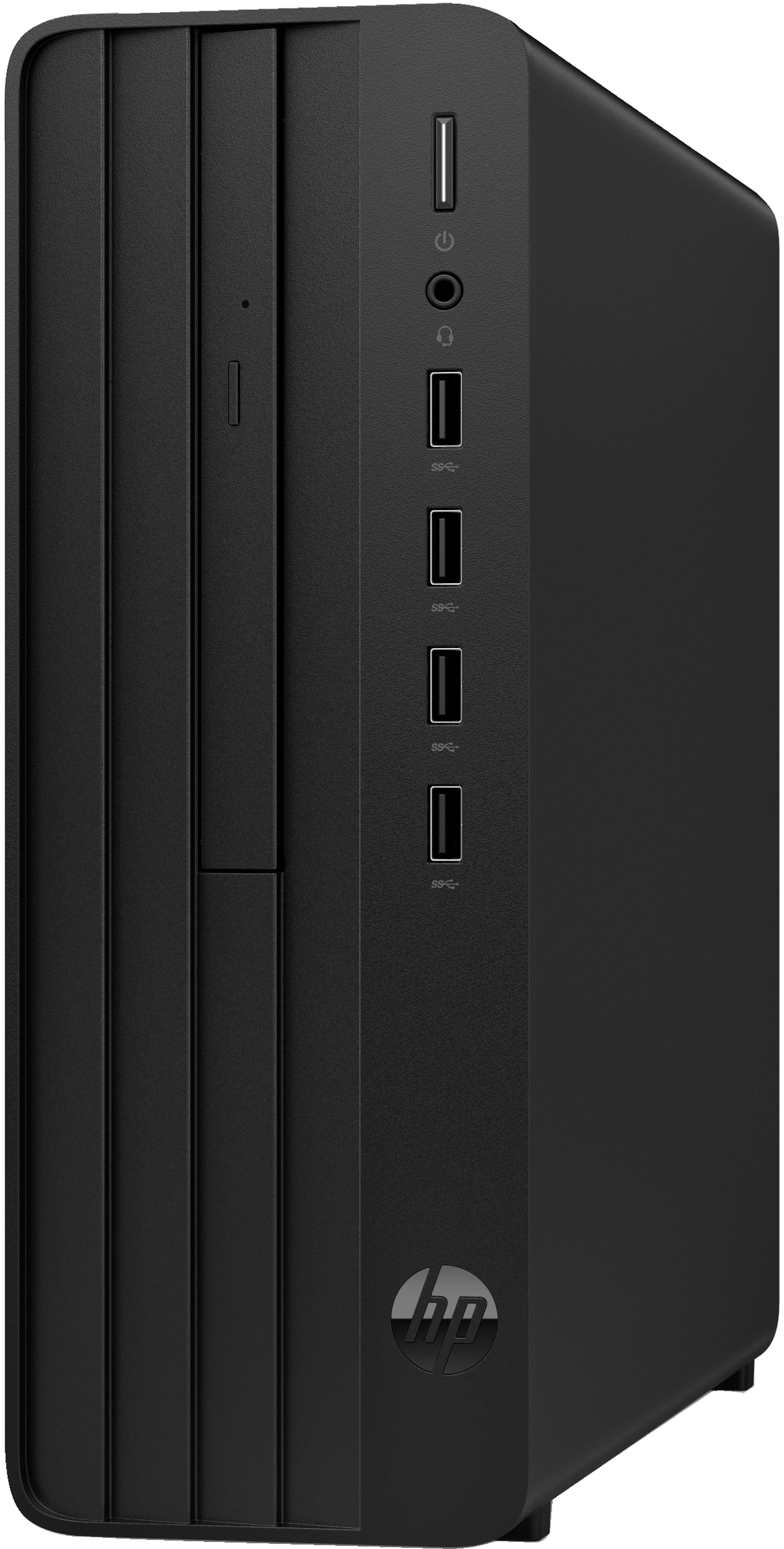 Ordenador HP negro con puertos y el logotipo de HP.