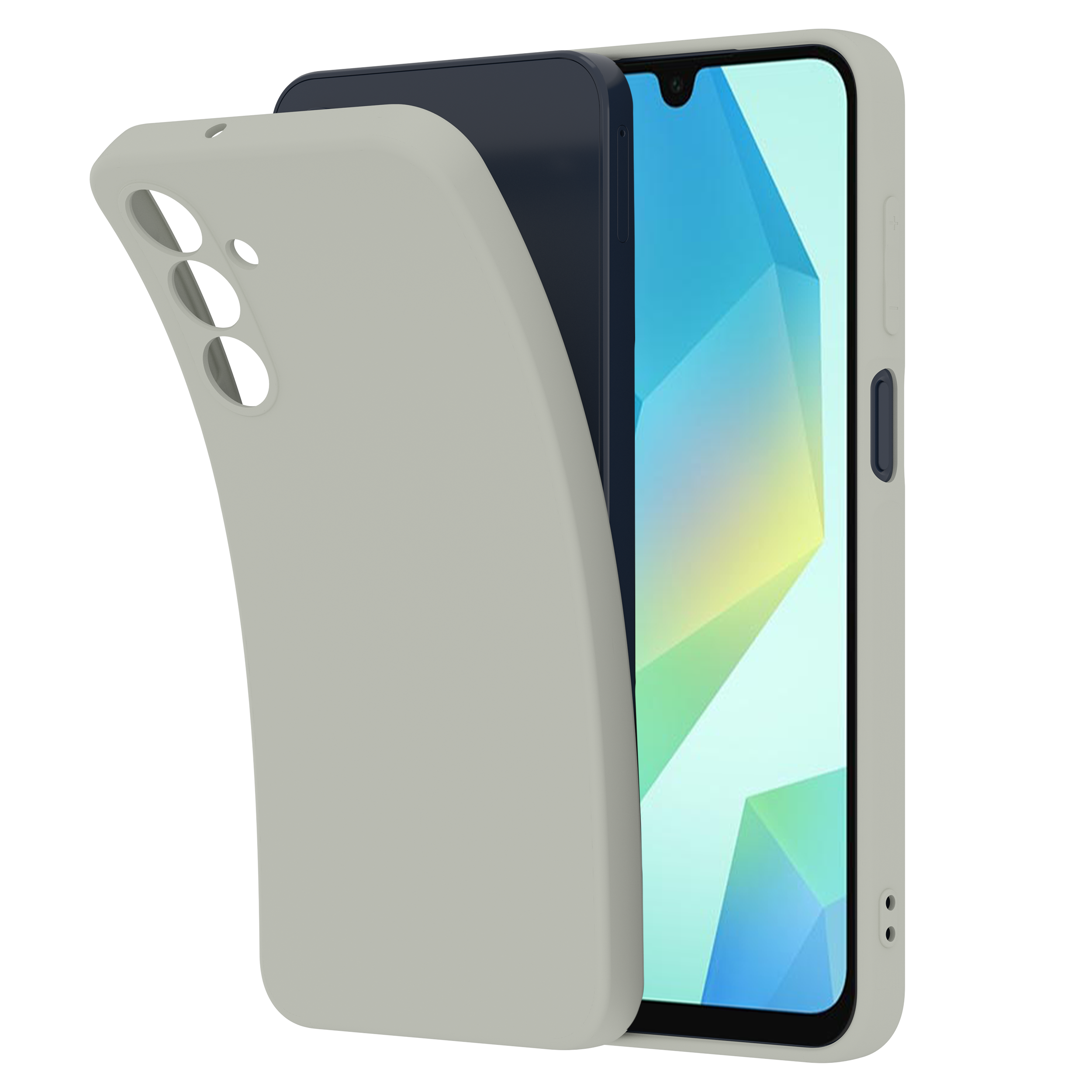 Smartphone in hellgrauer Hülle. Telefon ist leicht sichtbar, Hülle ist geöffnet, schwarzer Hintergrund.
