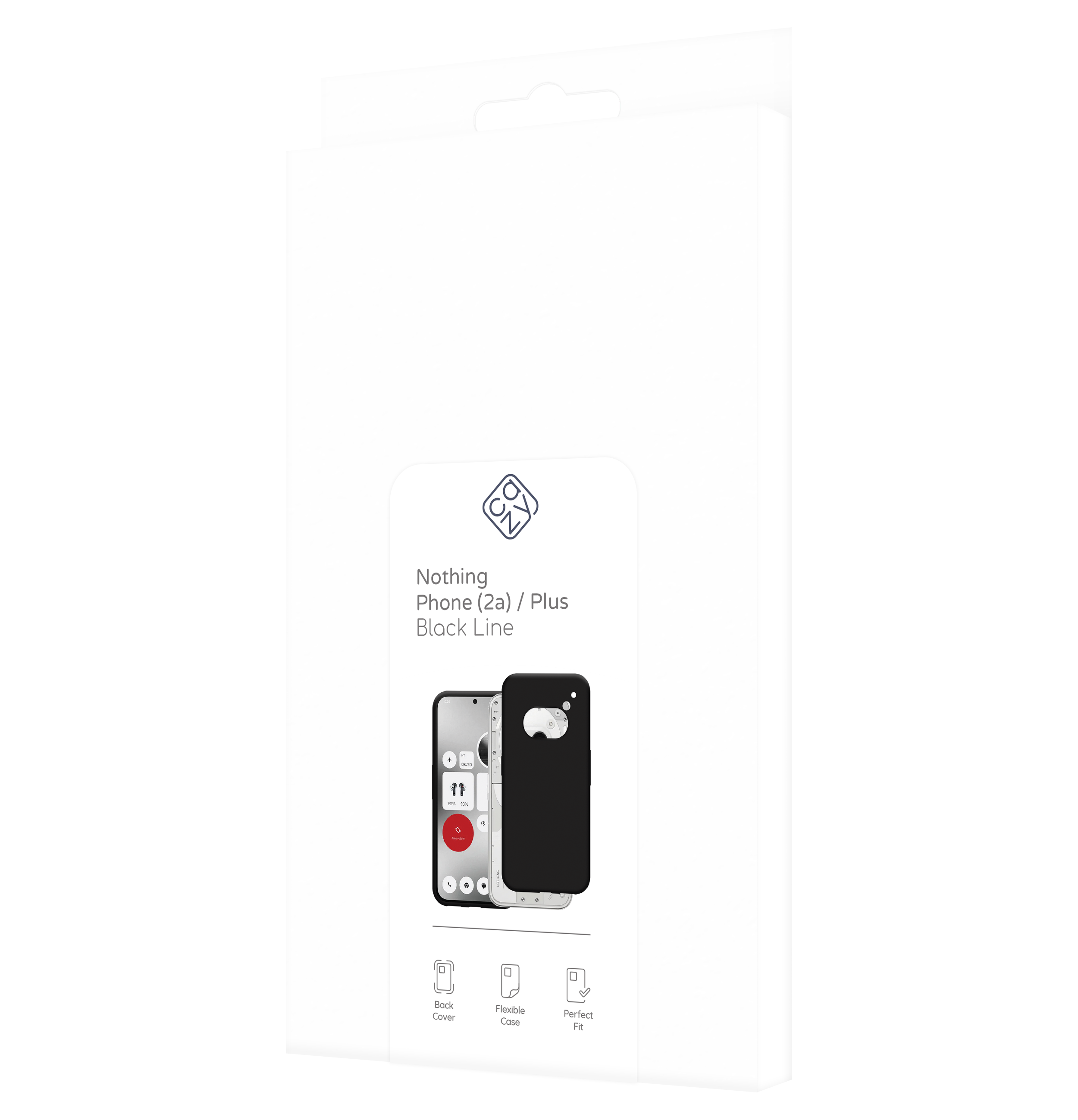 Schachtel für ein Nothing Phone (2a) / Plus Black Line, mit Telefonbild darauf.