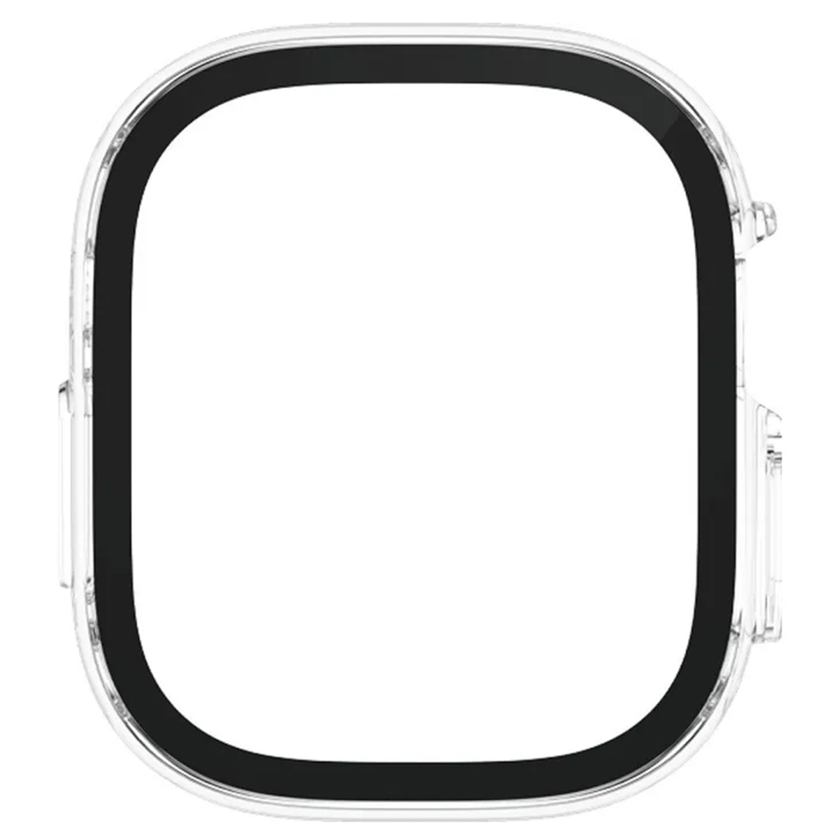 A transparent watch case with a black frame. It is designed to protect the watch face.