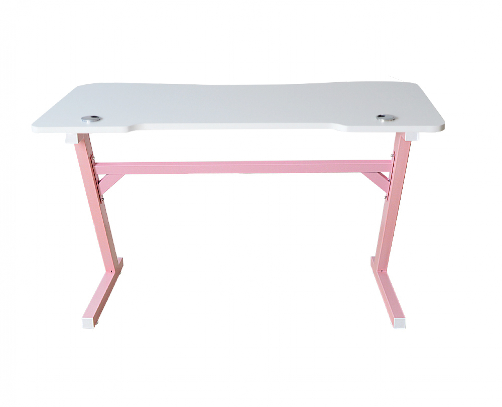 Witte bureau met roze poten. Witte achtergrond.