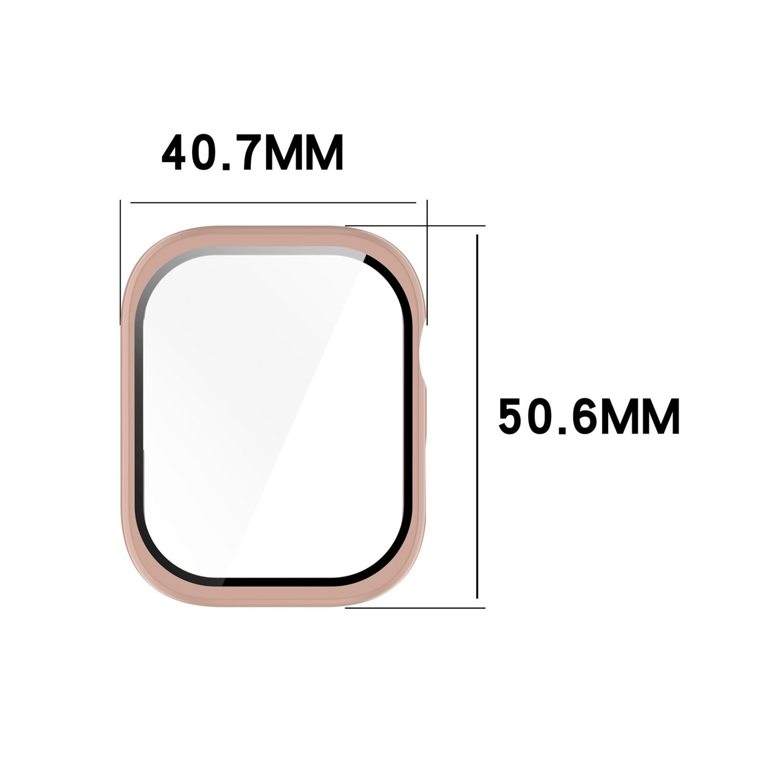 Pellicola protettiva con dimensioni 40,7 mm x 50,6 mm, in una cornice rosata, su sfondo bianco.