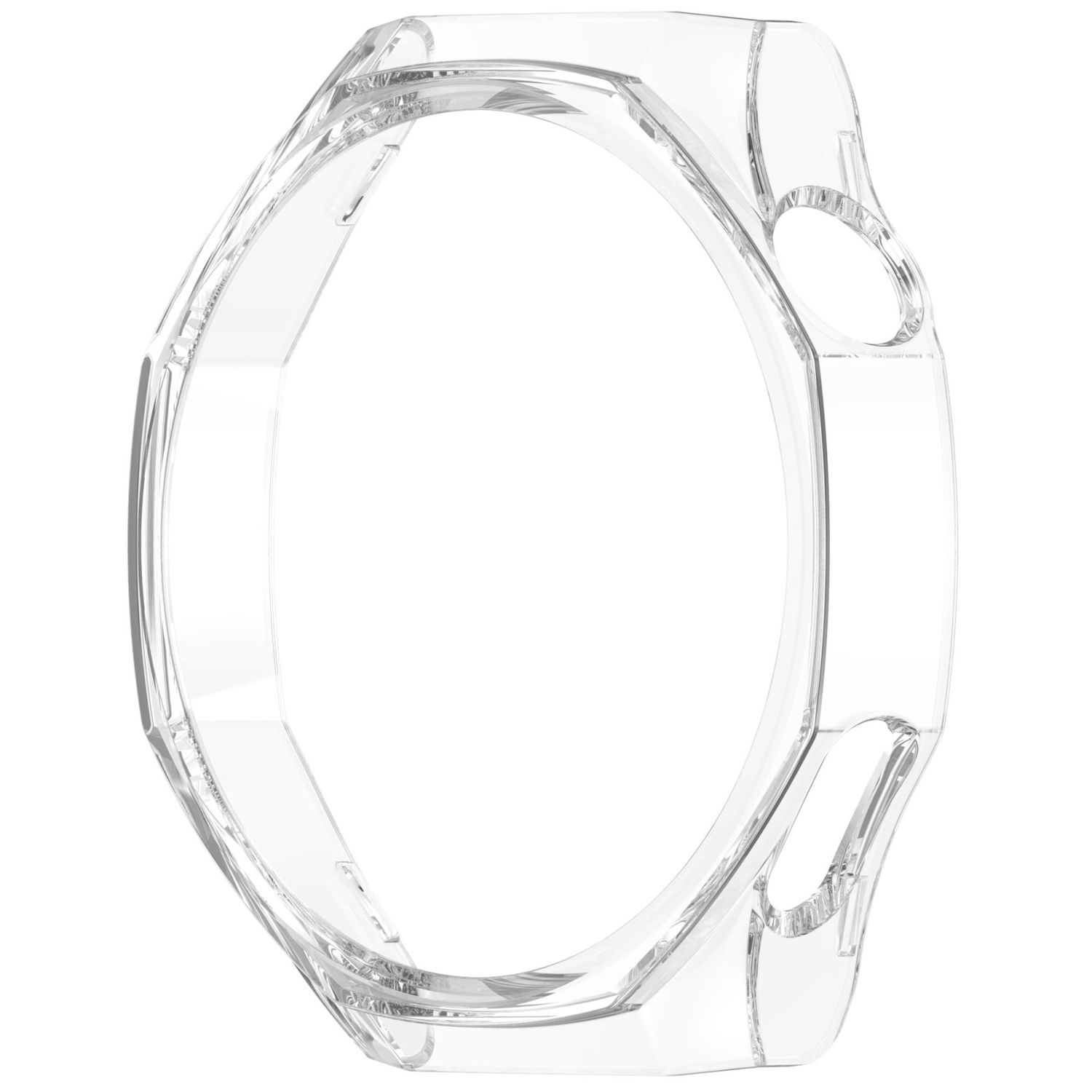 Custodia per orologio trasparente, sagomata per un orologio, che mostra il suo design e la forma.