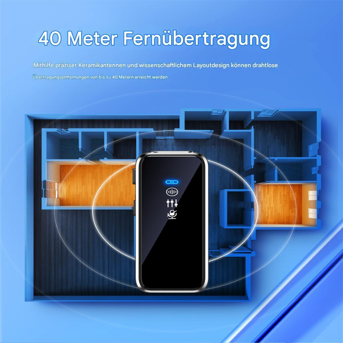 Gerät auf einem Bauplan. Es ist schwarz und hat mehrere Symbole auf dem Display. Der Hintergrund ist blau.