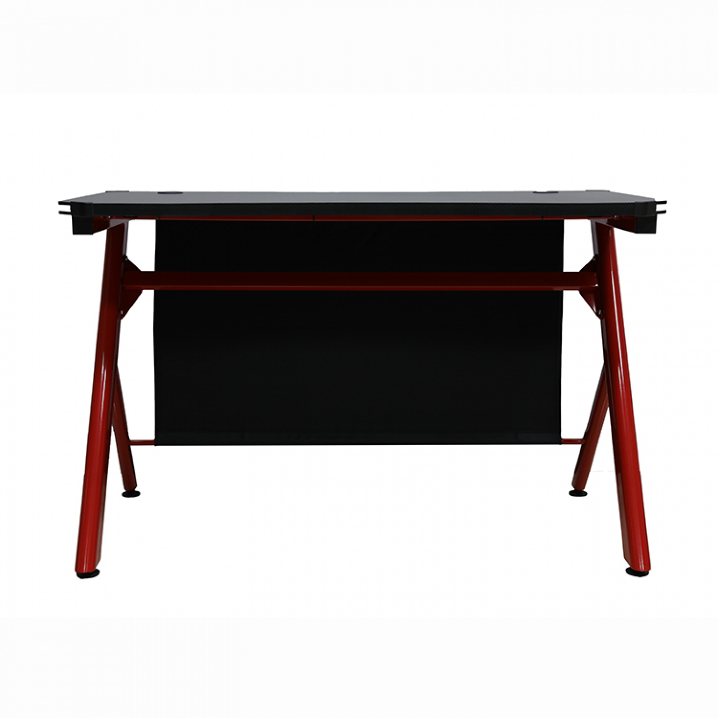 Een zwarte gametafel met rode poten.