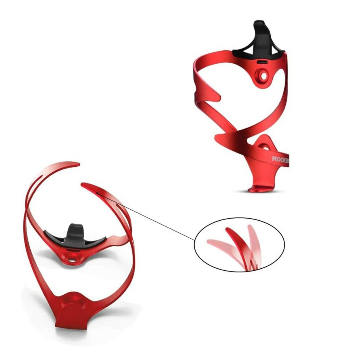 Czerwony koszyk na bidon rowerowy. Zbliżenie.