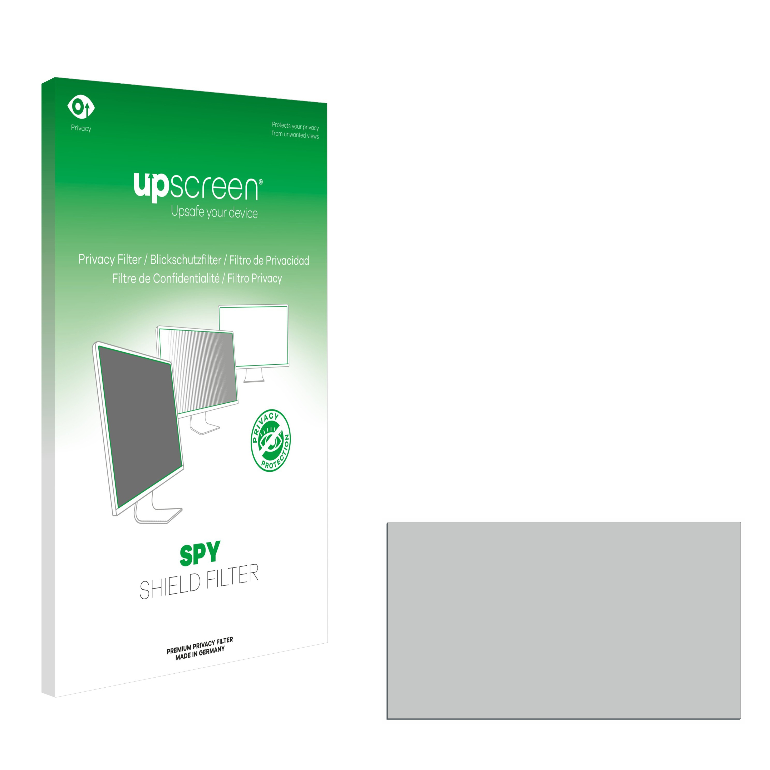 Box mit einem Blickschutzfolie. Die Box zeigt eine Displayschutzfolie auf einem Monitor.