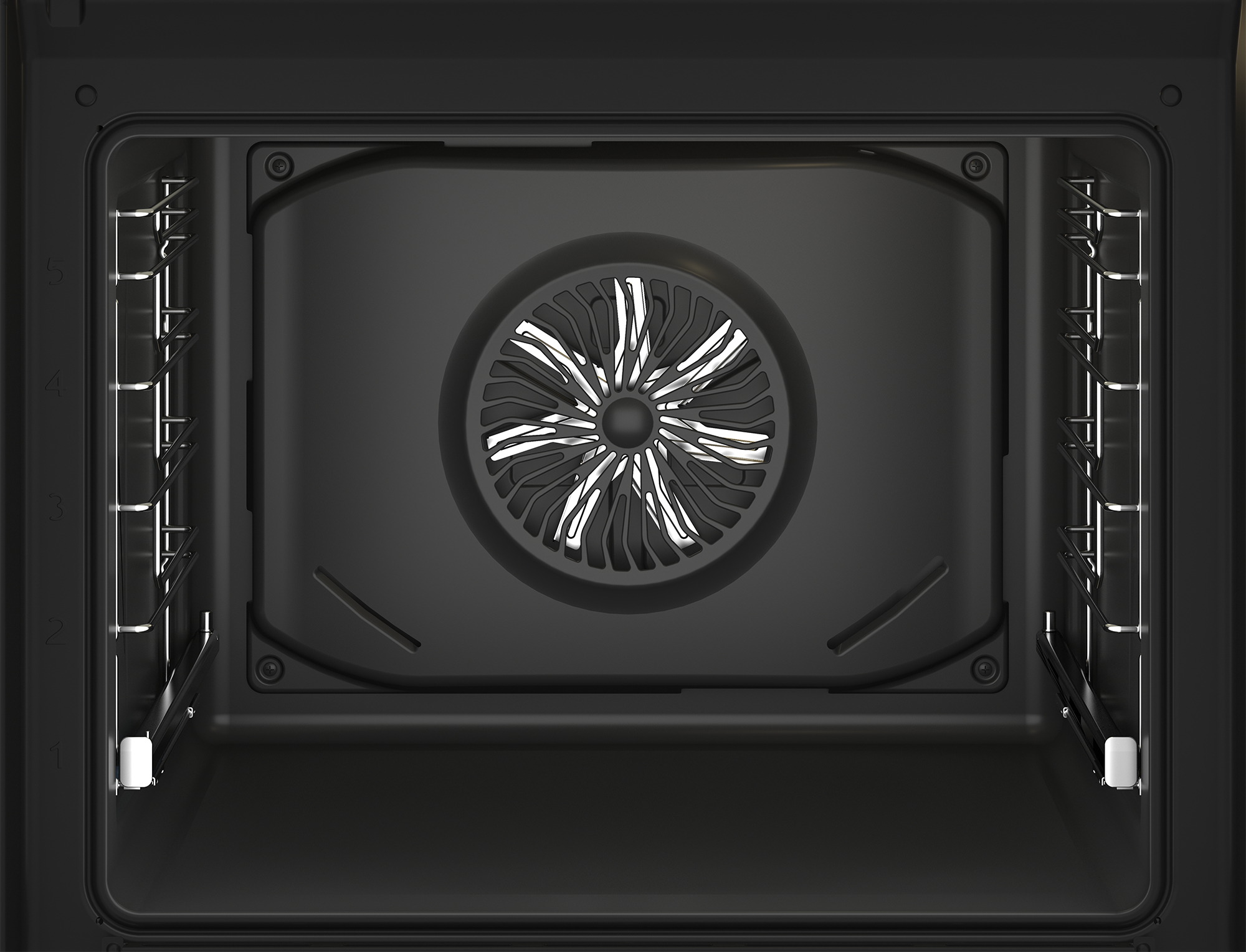 Interior de un horno, con el elemento calefactor en el centro y rejillas.