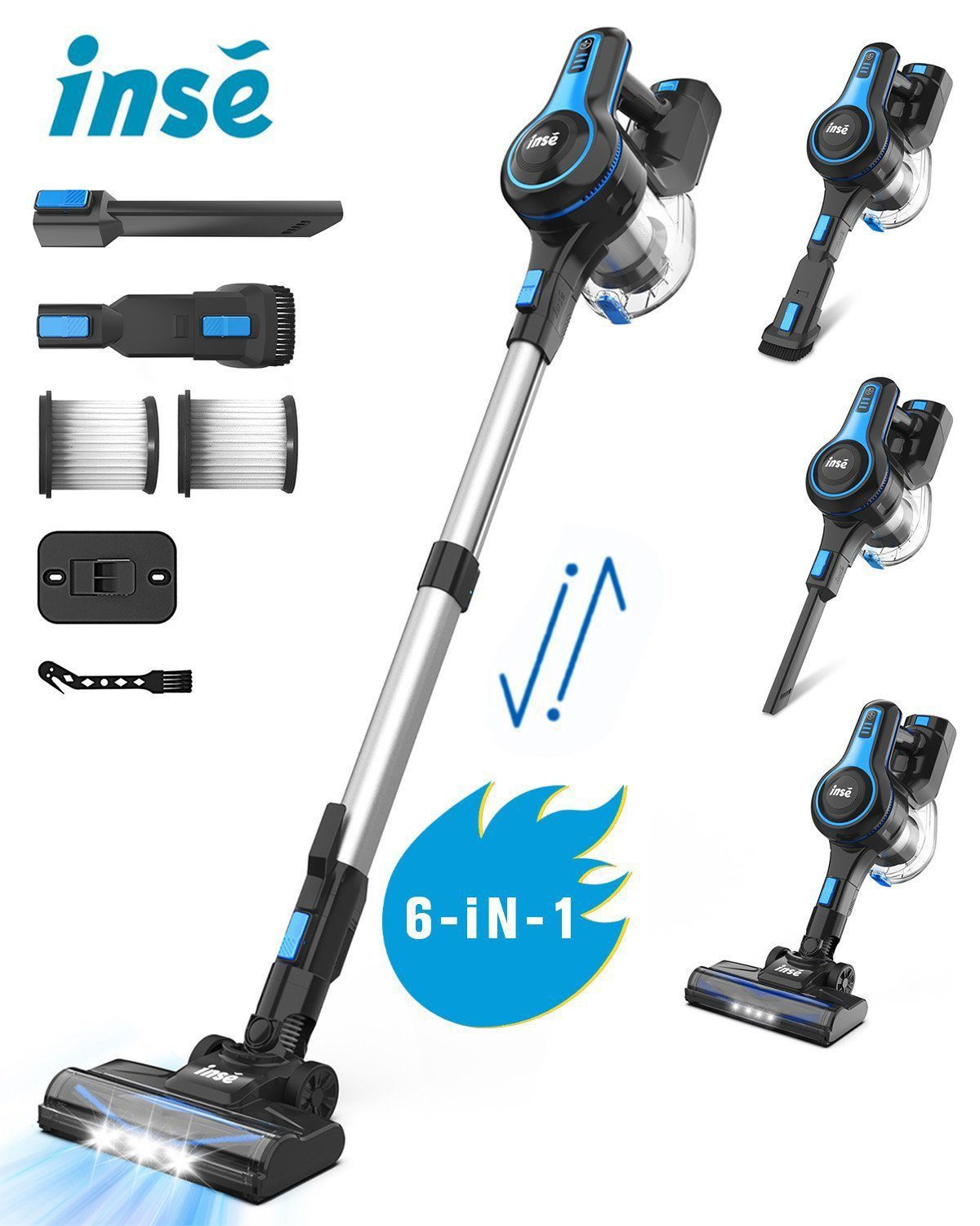 INSE N5S, Senza sacco, 30 kPa scopa elettrica senza filo, 21 V ...