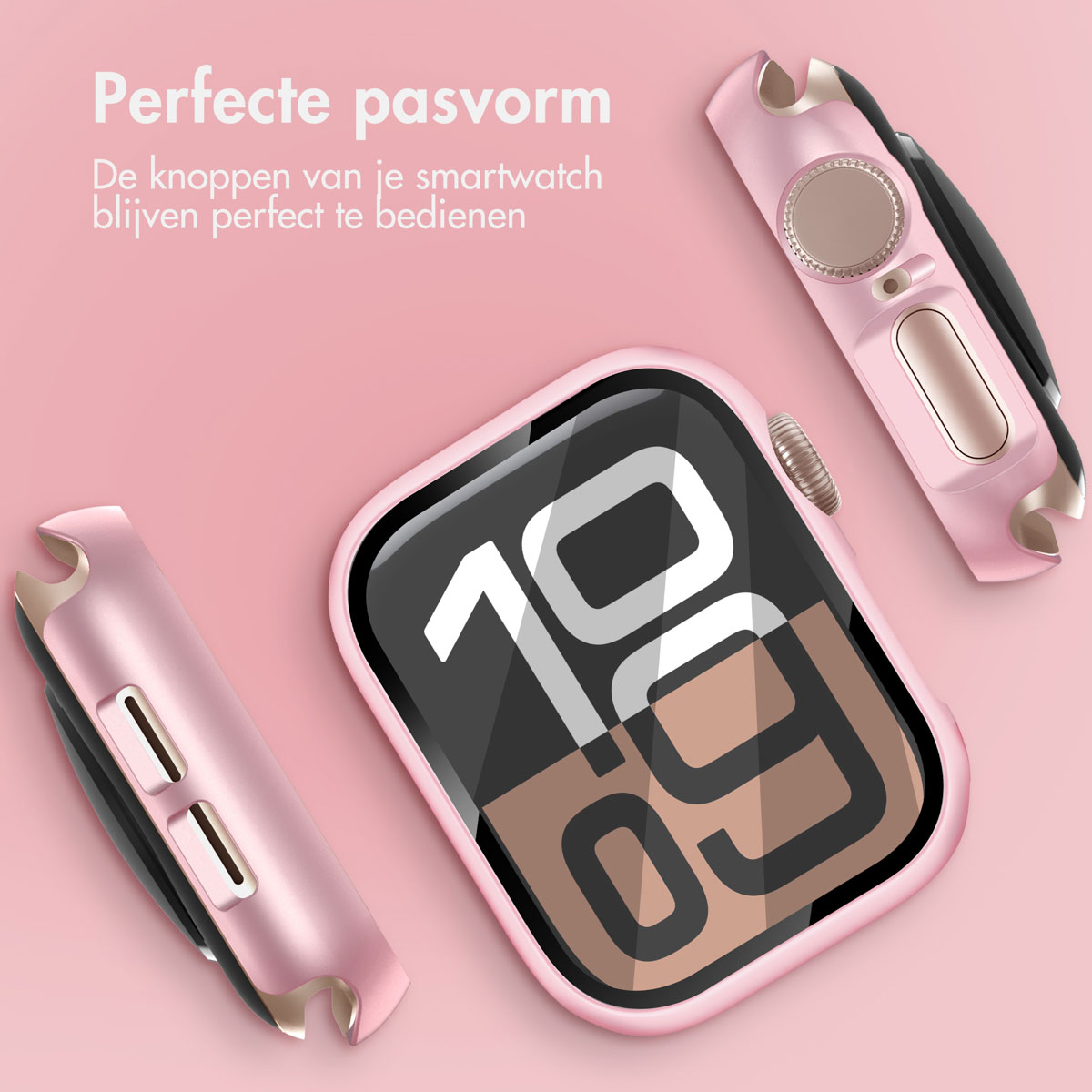 Pink watch accessories on a pink background. Watch and two protective covers.