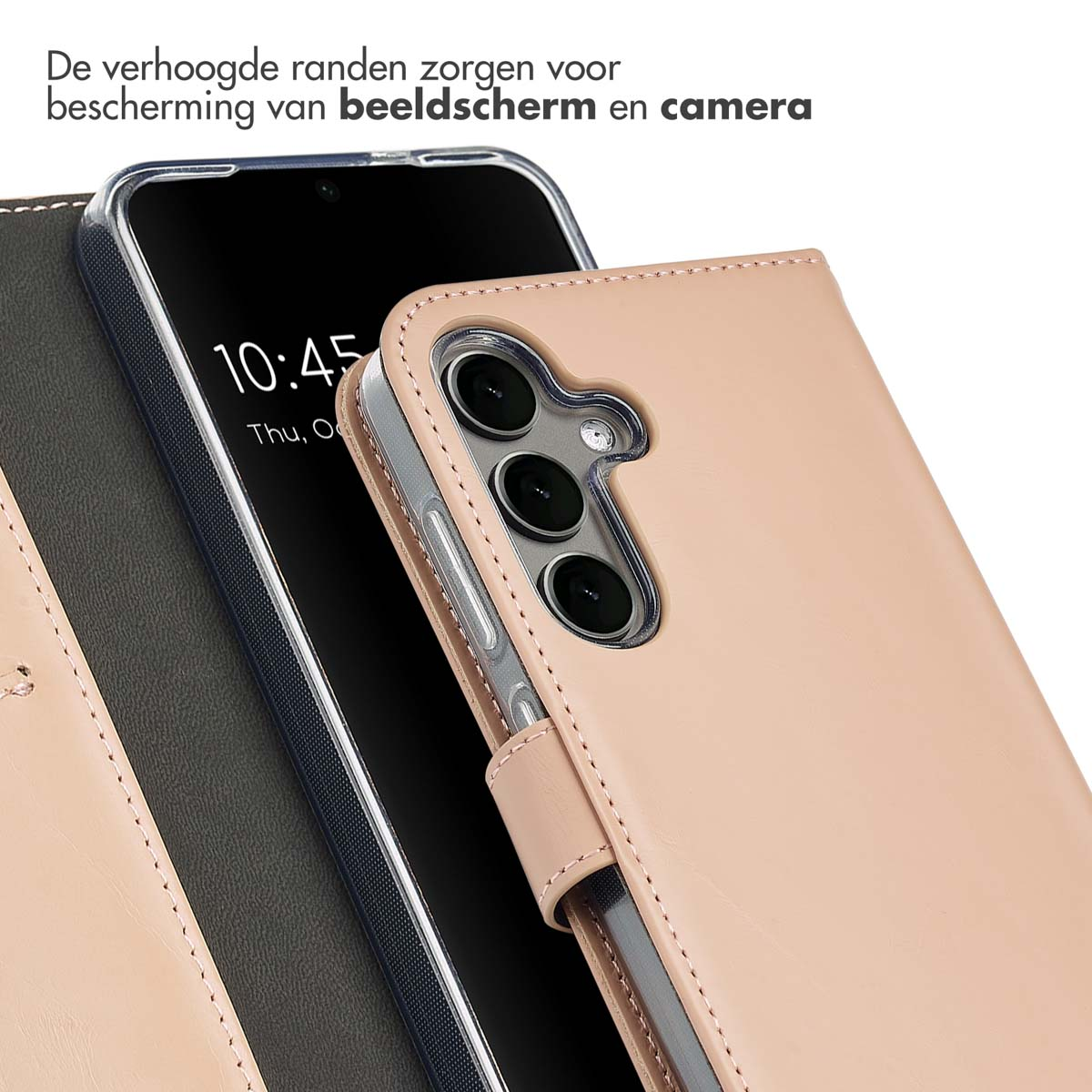 Rosa Handyhülle mit einem Handy darin. Die Hülle bedeckt das Telefon und hat eine erhöhte Kante.