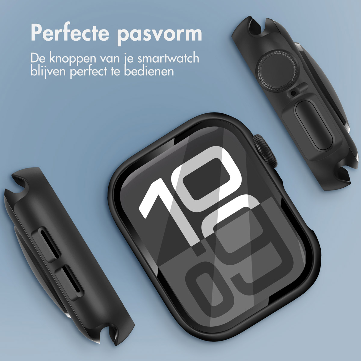 Smartwatch parts with a black band. The display shows the time '10:09' in white.