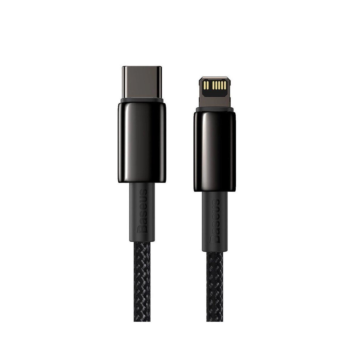 Czarne kable ładujące ze złączami USB-C i Lightning. Kable są czarne.
