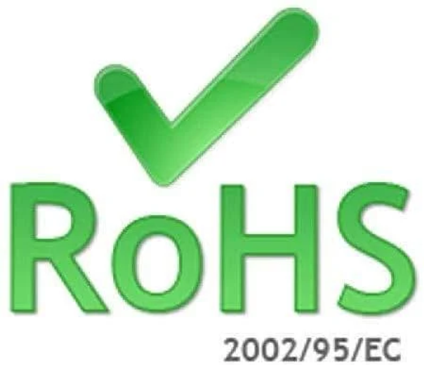 Ein grünes Häkchen über den Buchstaben 'ROHS' mit dem Text '2002/95/EG' darunter, auf weißem Grund.