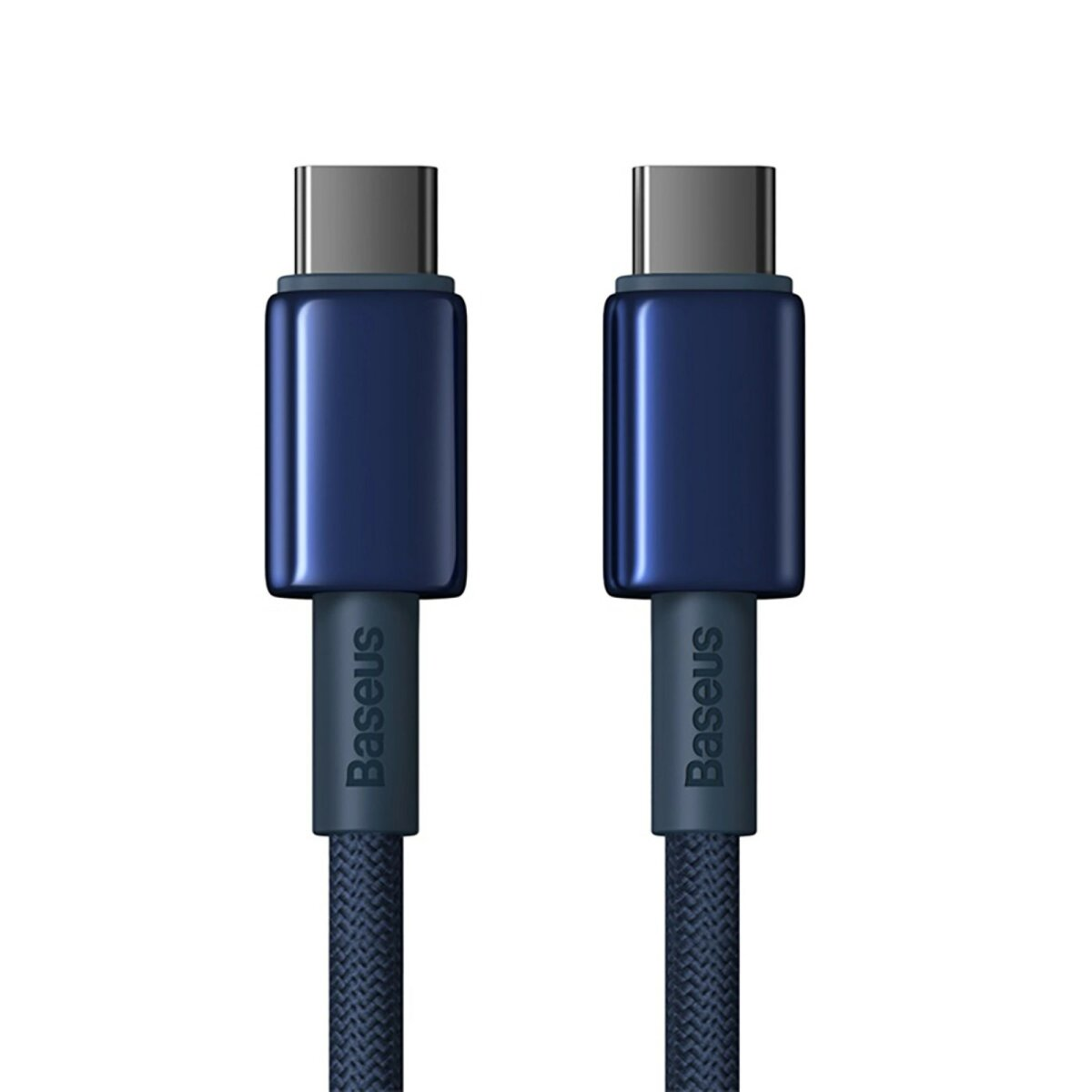Dwa niebieskie kable USB-C z napisem 'Baseus'.
