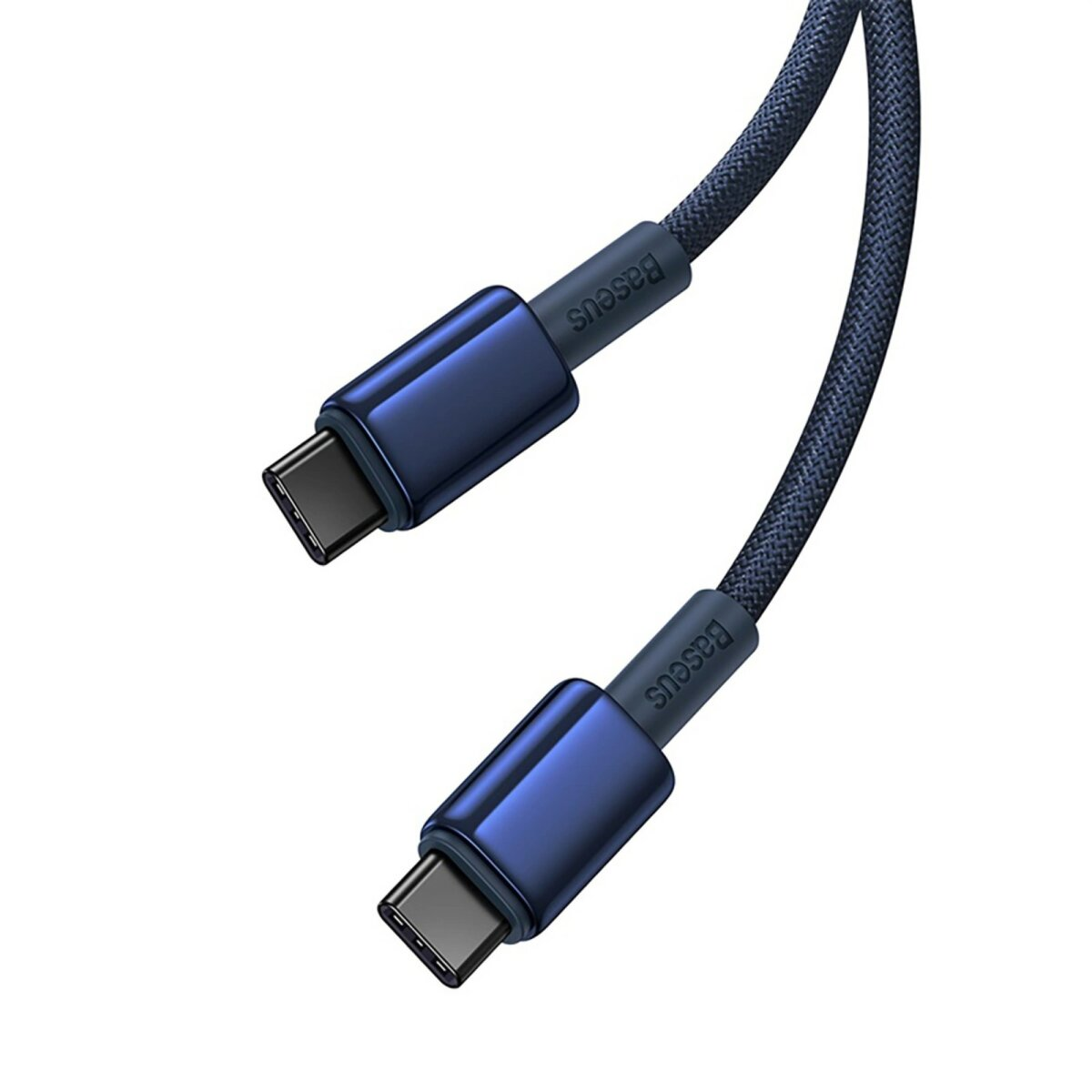 Niebieski kabel USB Type-C do ładowania z czarnym kablem.