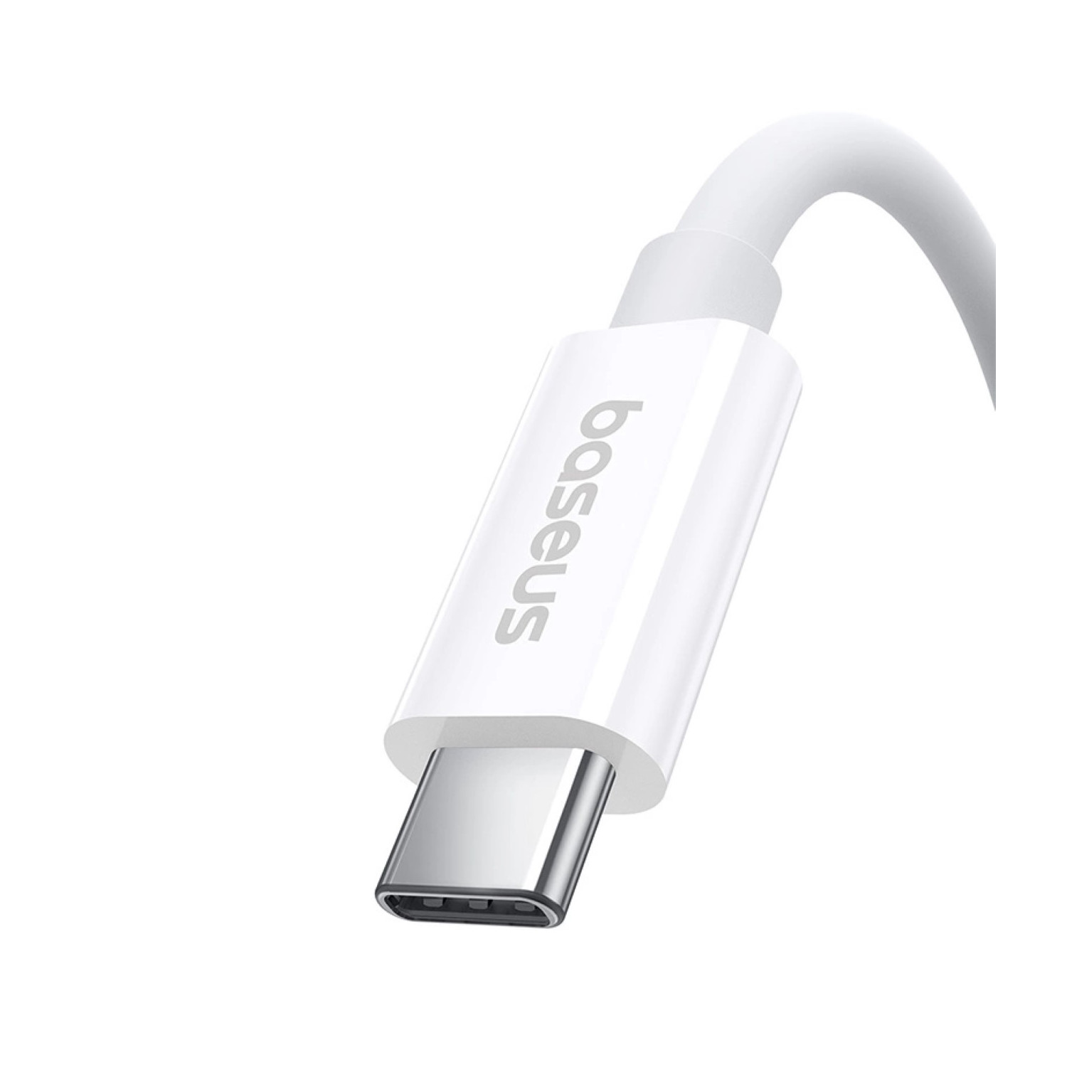 Conector de cable USB-C Baseus blanco. Fondo blanco.