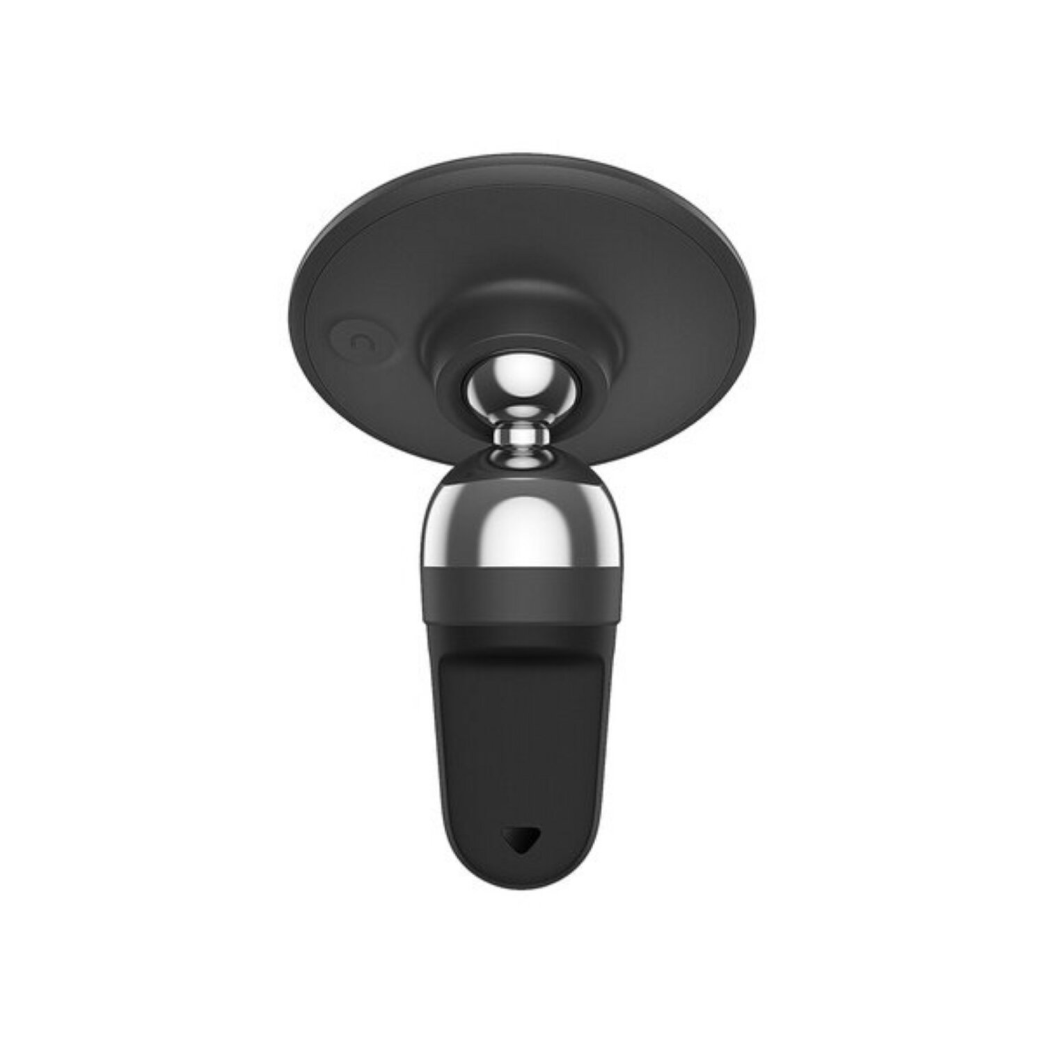 Czarny i srebrny uchwyt samochodowy. Białe tło.