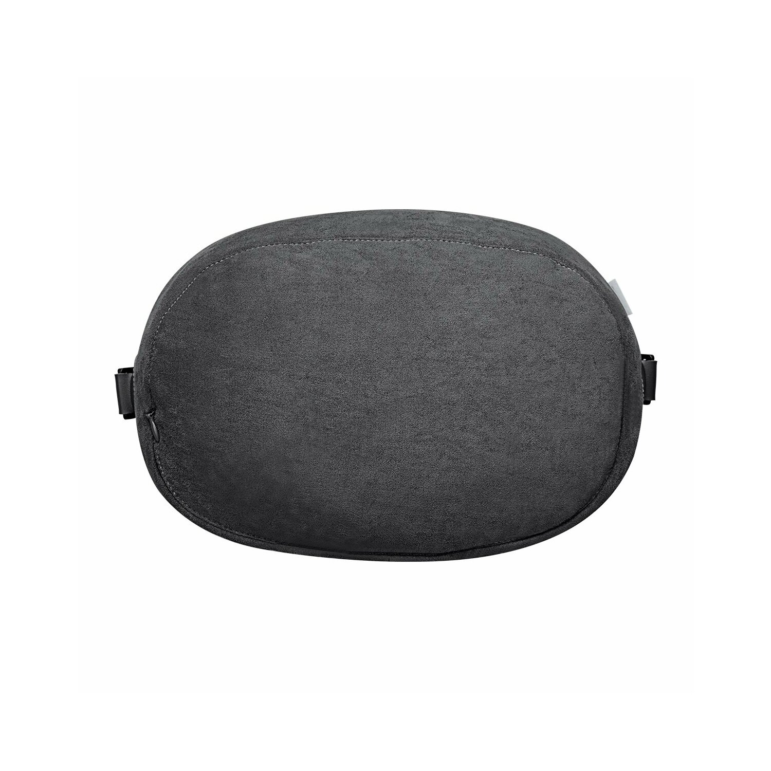 Ciemnoszara poduszka w kształcie owalu, z małą metką po prawej stronie, na białym tle.