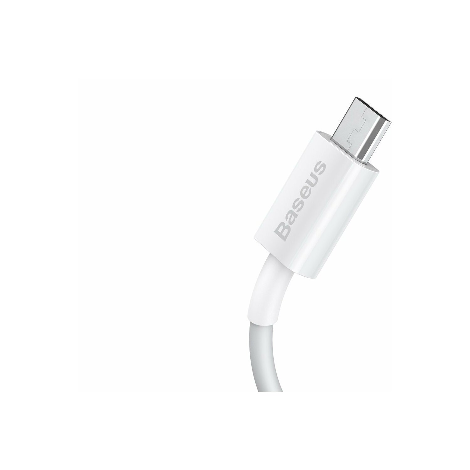 Weißes Baseus USB-C-Kabel, abgewinkelt, mit weißem Hintergrund.