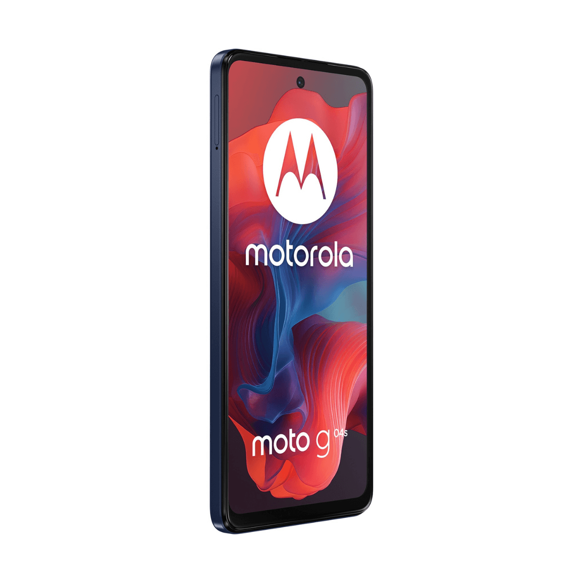 Smartfon Motorola Moto G Plus na białym tle. Ekran wyświetla kolorowy obraz abstrakcyjny.