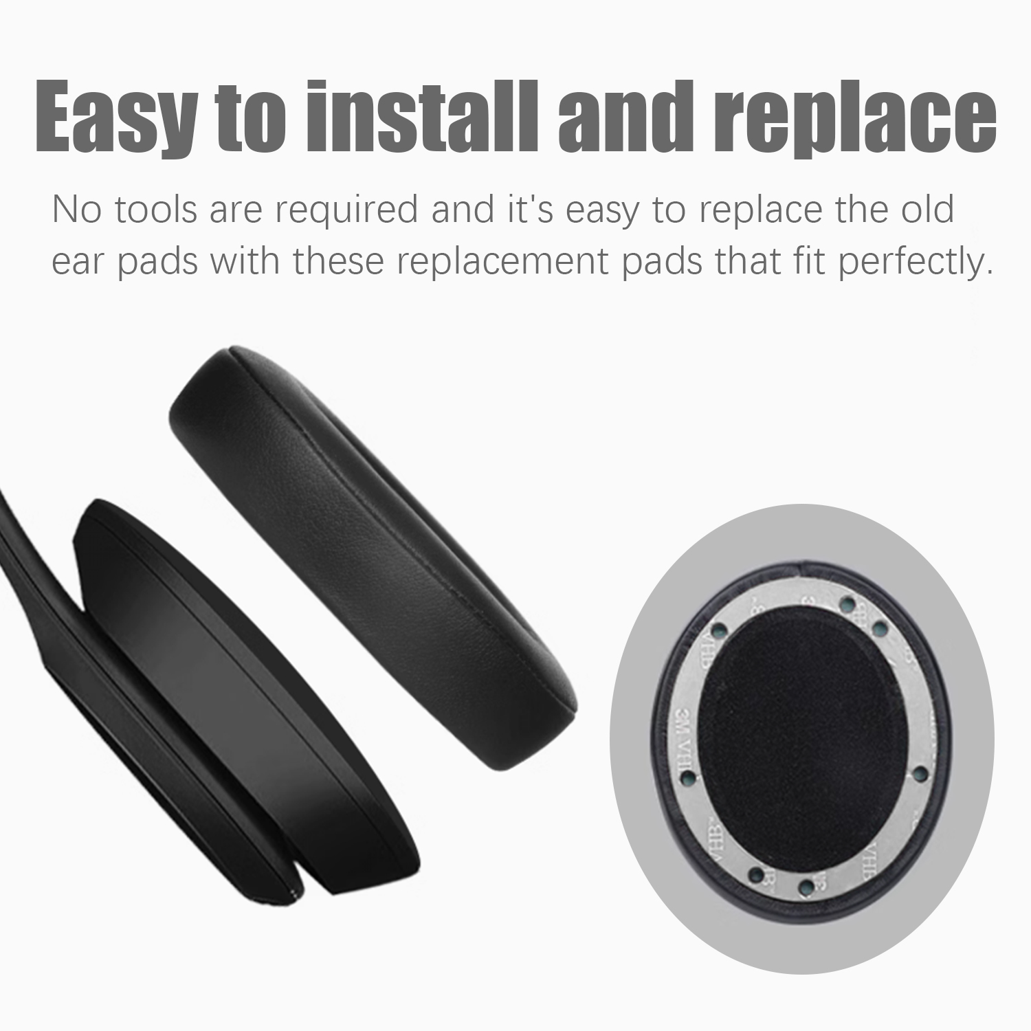 Czarne nauszniki i poduszka zastępcza. Poduszka jest okrągła i czarna.