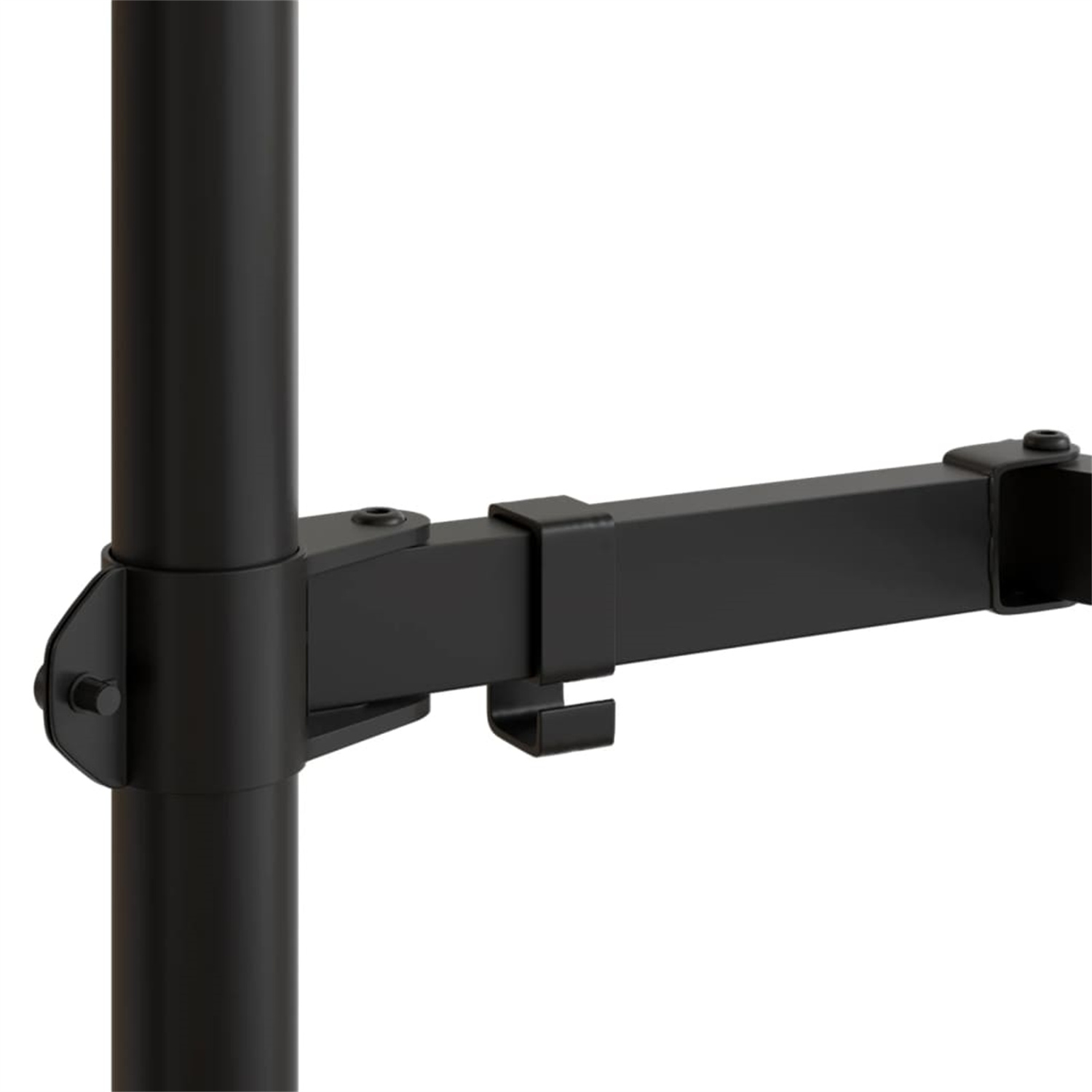 Schwarzer Metall-Monitorarm mit vertikalem und horizontalem Teil.