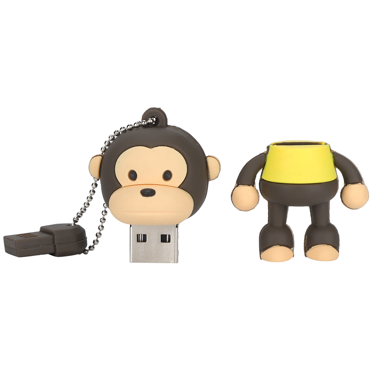 Affen-USB-Stick und abgetrennter Körper. Weißer Hintergrund.