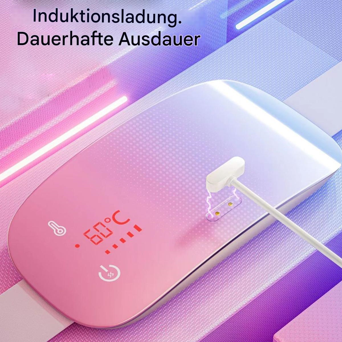 Ein rosa und lila Gerät mit weißem Ladekabel, mit Digitalanzeige 60°C.