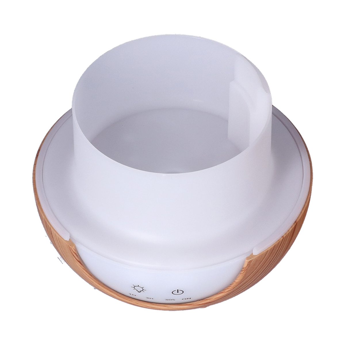 Weißer und brauner Aromatherapie-Diffusor mit oberer Öffnung. Weißer Hintergrund.