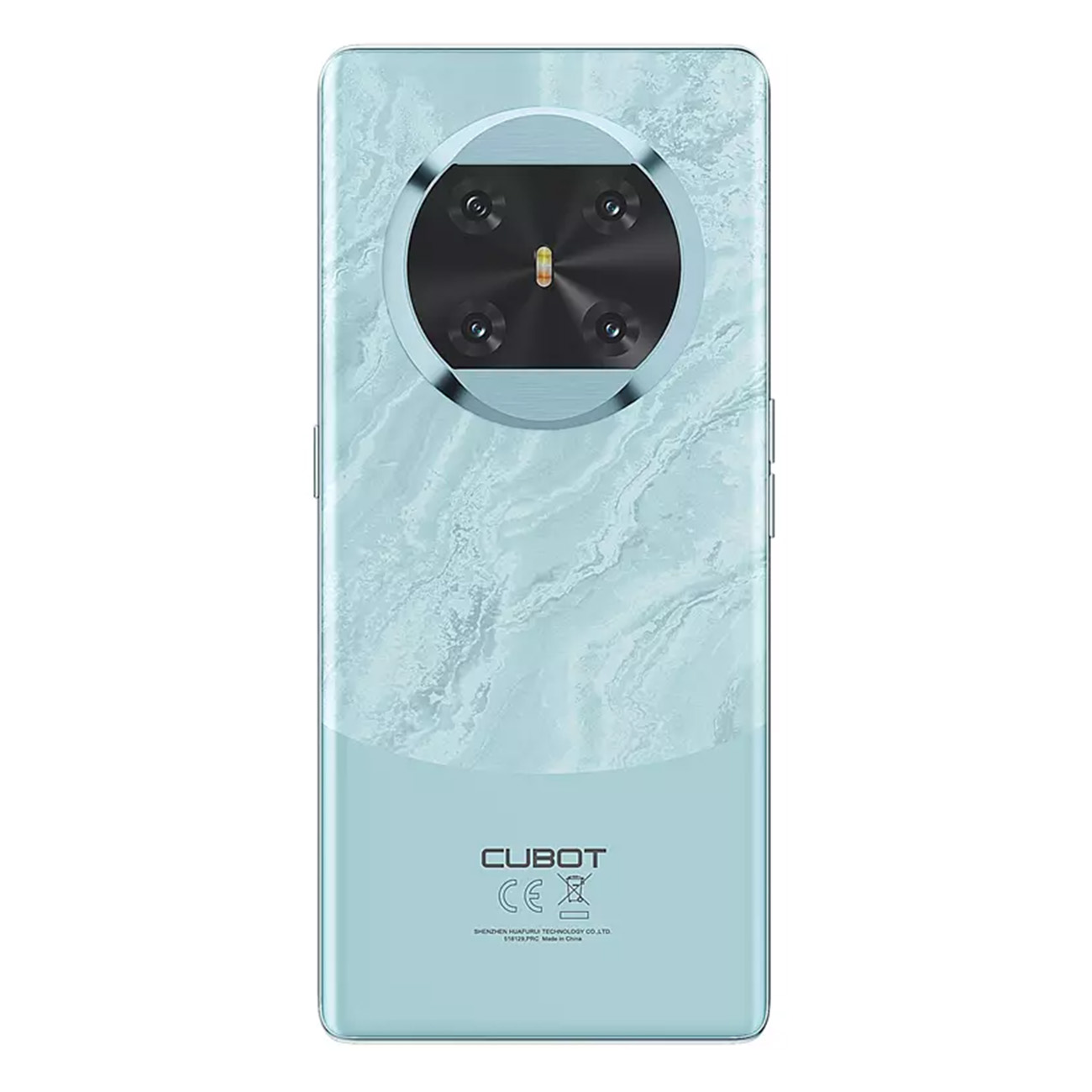 Ein hellblaues Smartphone mit einzigartigem Kameradesign auf der Rückseite.