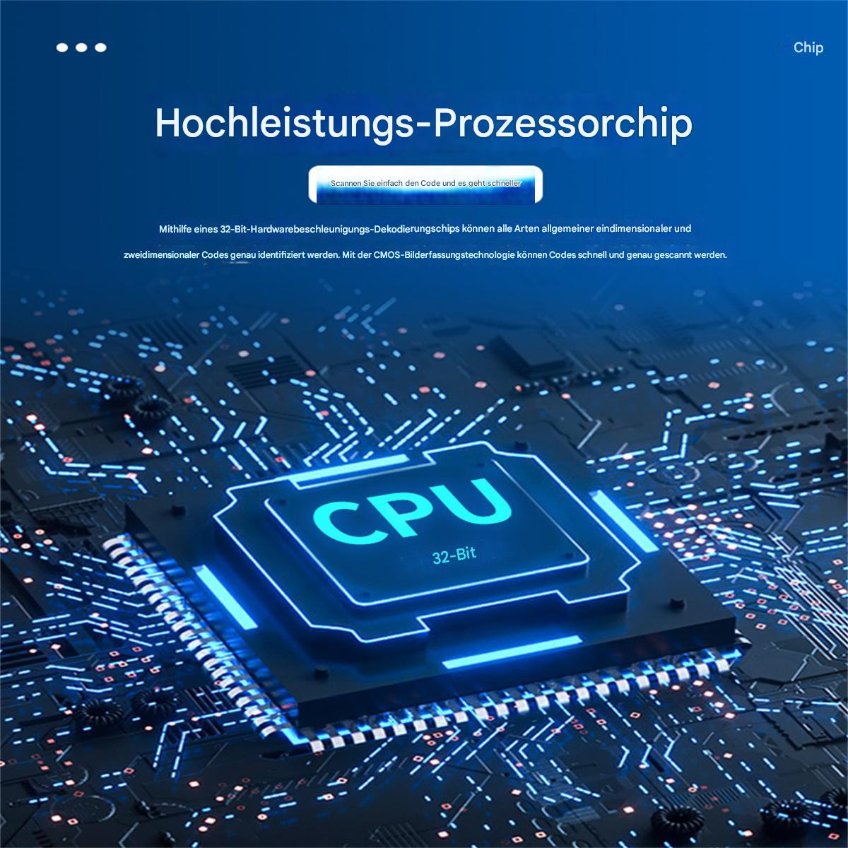 Eine Platine mit hervorgehobener CPU und Text über den Prozessorchip.
