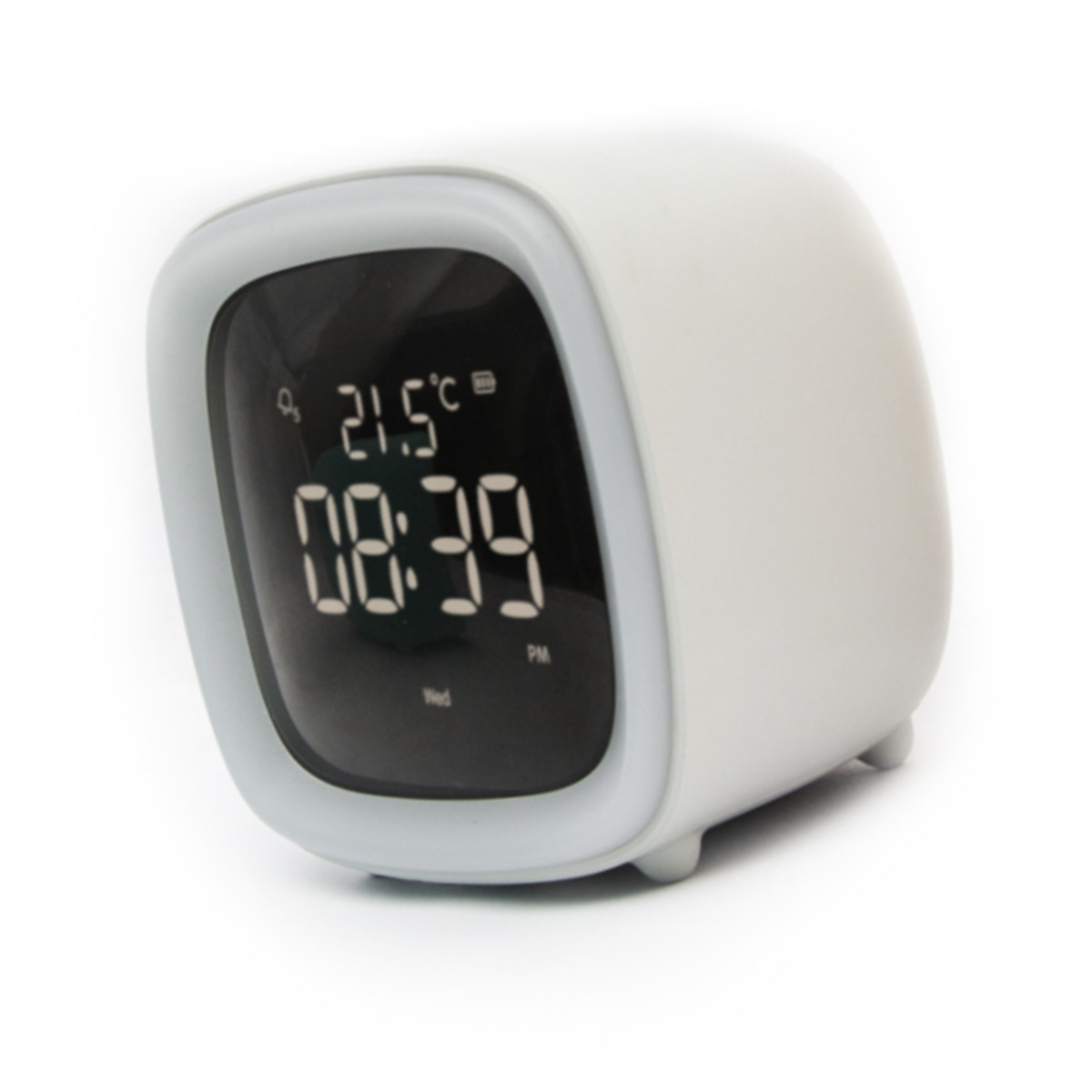 Wecker mit digitaler Anzeige von Uhrzeit und Temperatur.