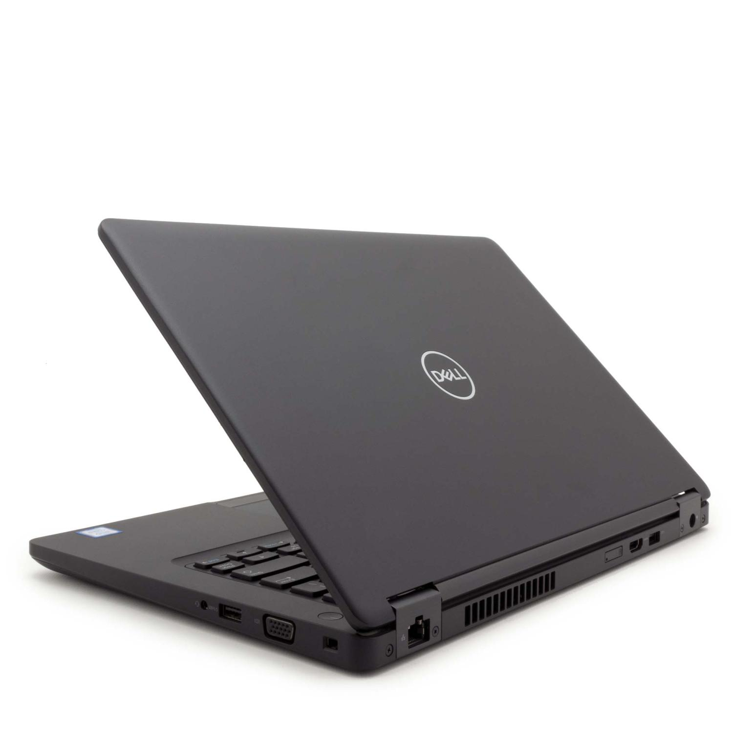 Schwarzer Laptop, geöffnet, mit dem Dell-Logo.